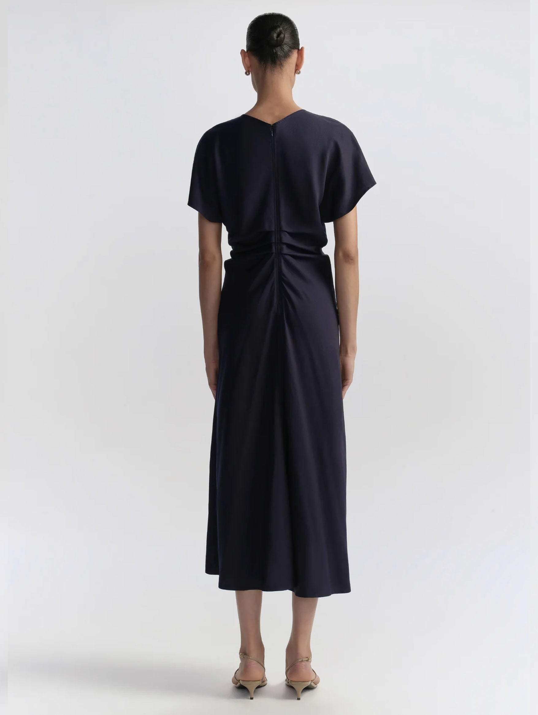 Rem Ruched Midi Dress in Night Blue