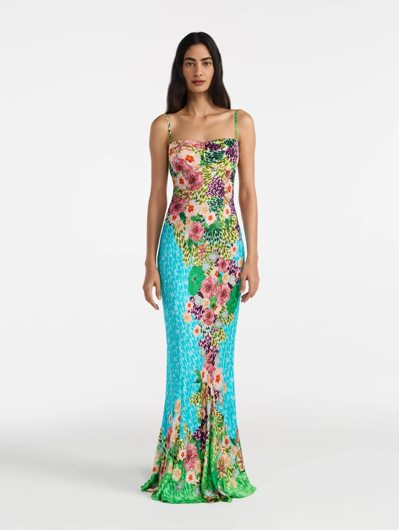 Renee Long Dress in Plumeria Trellis