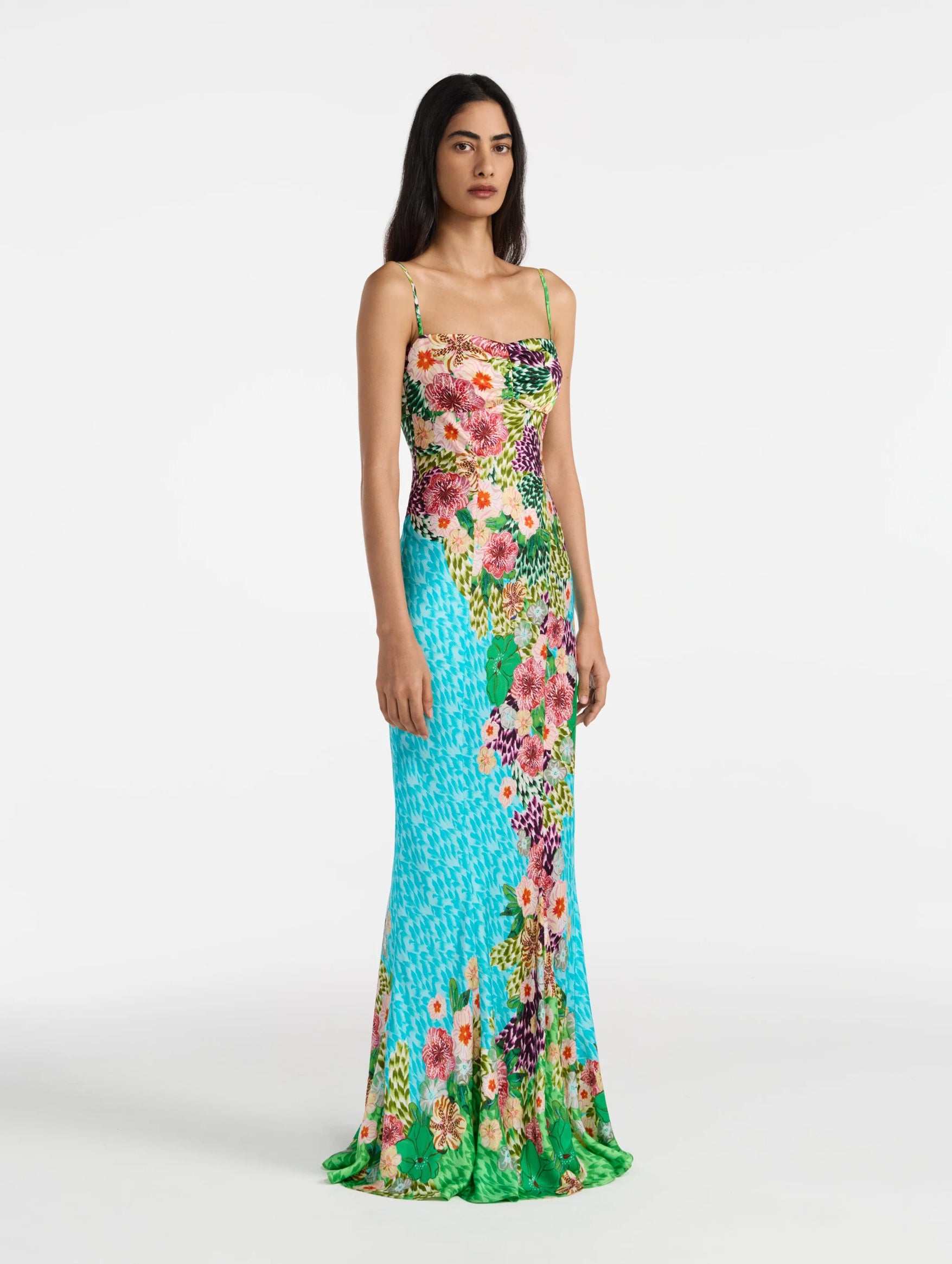 Renee Long Dress in Plumeria Trellis