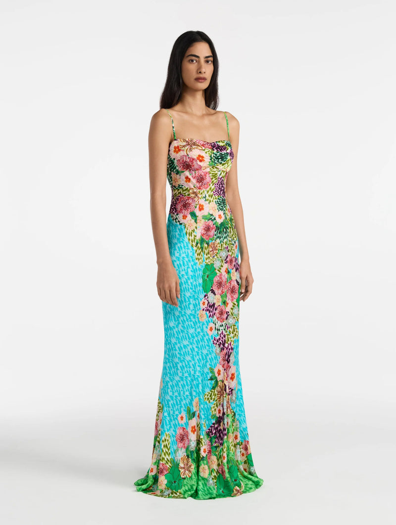 Renee Long Dress in Plumeria Trellis