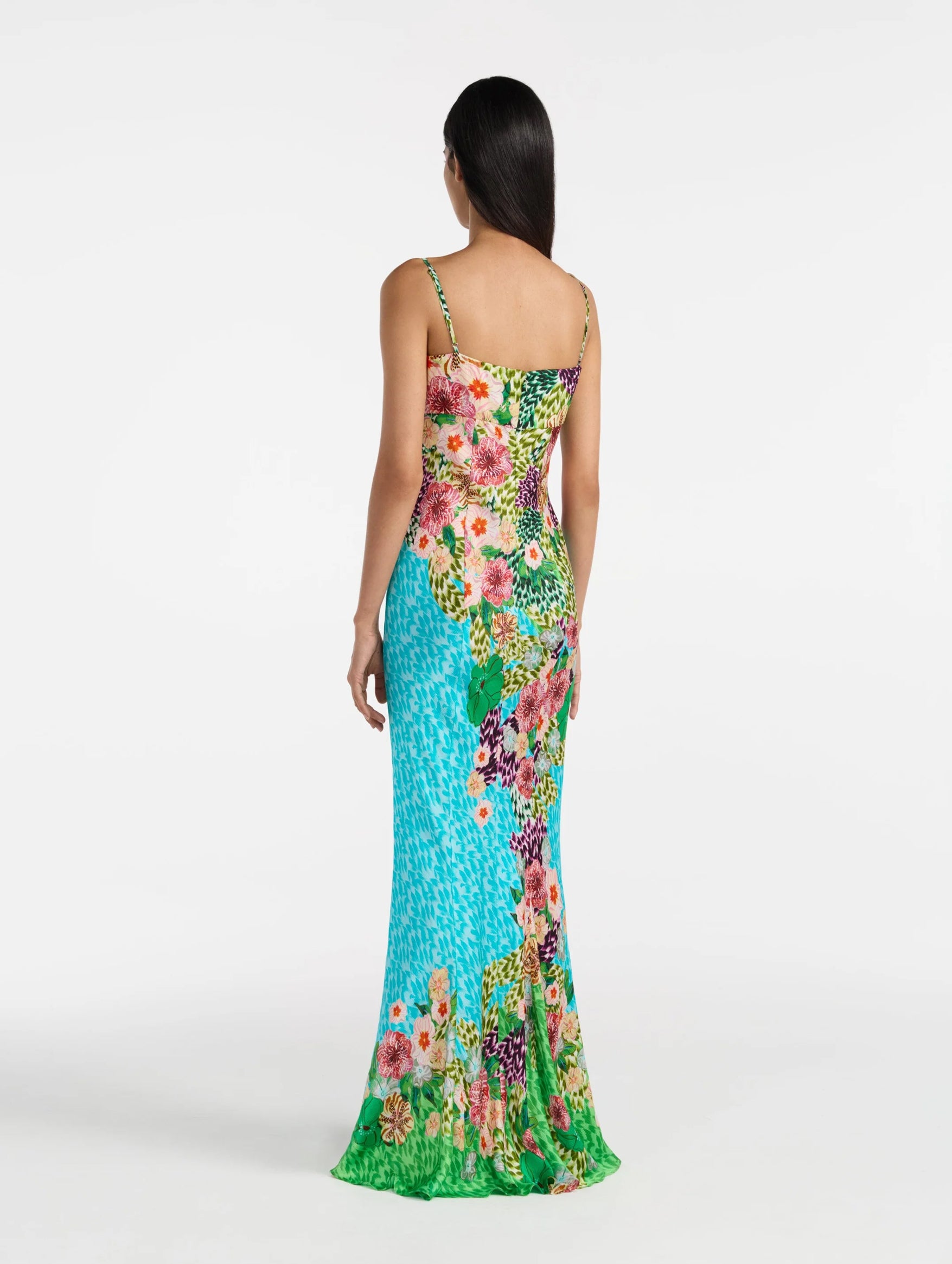 Renee Long Dress in Plumeria Trellis