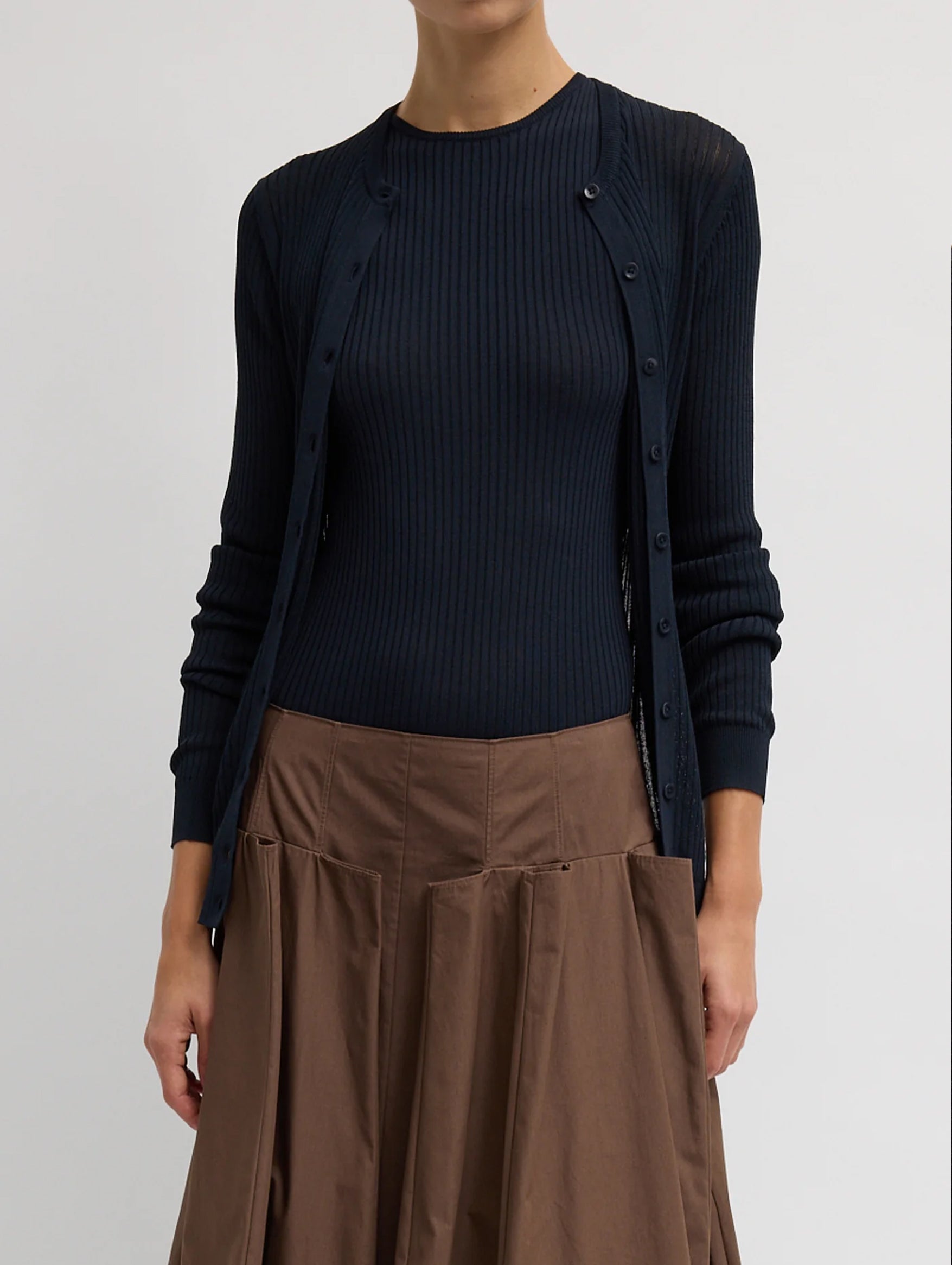 Ribbed Sweater Slim Cardigan in Navy