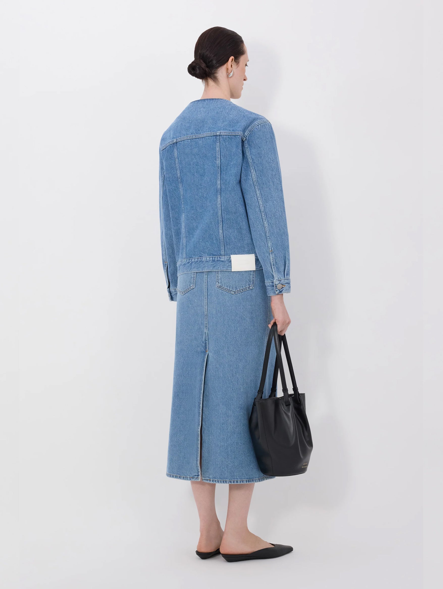 Rima Collarless Denim Jacket in Washed Light Blue