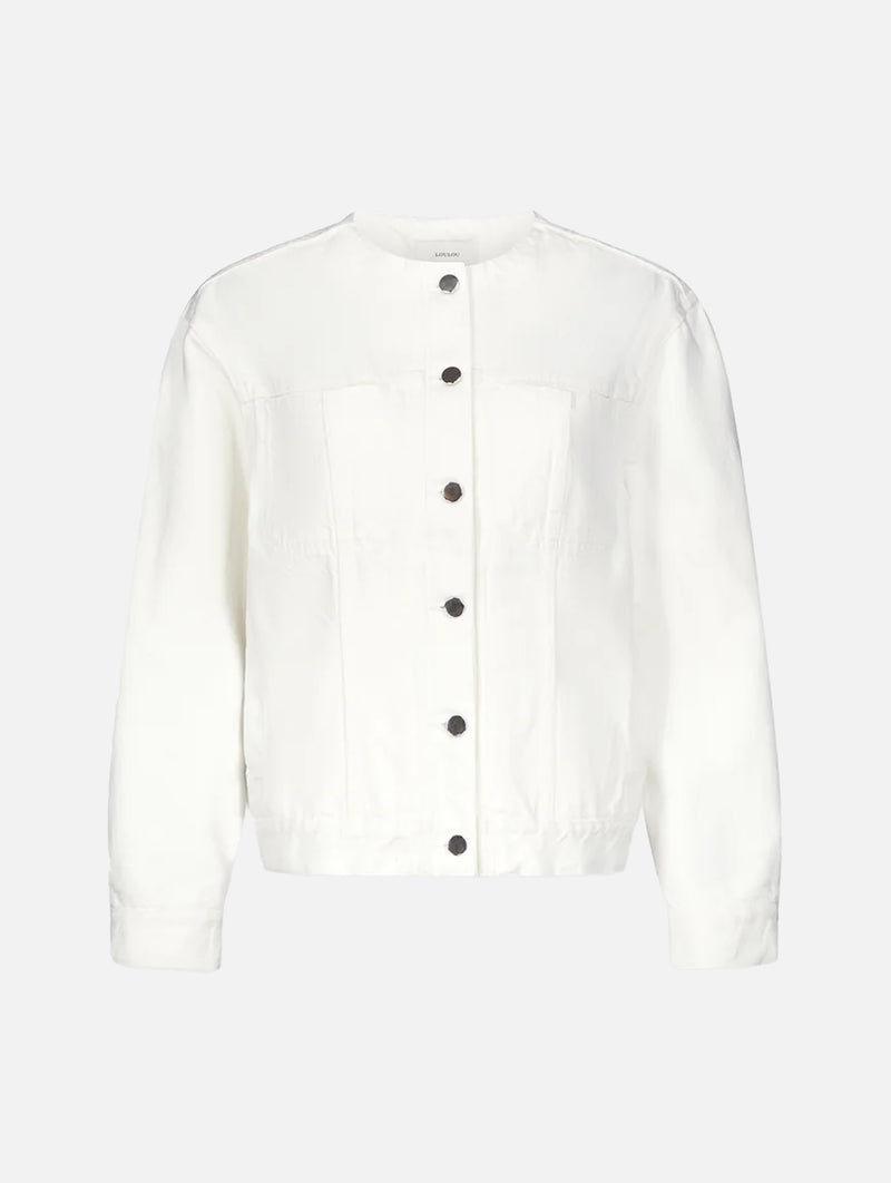 Rima Collarless Denim Jacket in Ivory