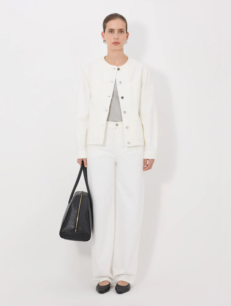Rima Collarless Denim Jacket in Ivory