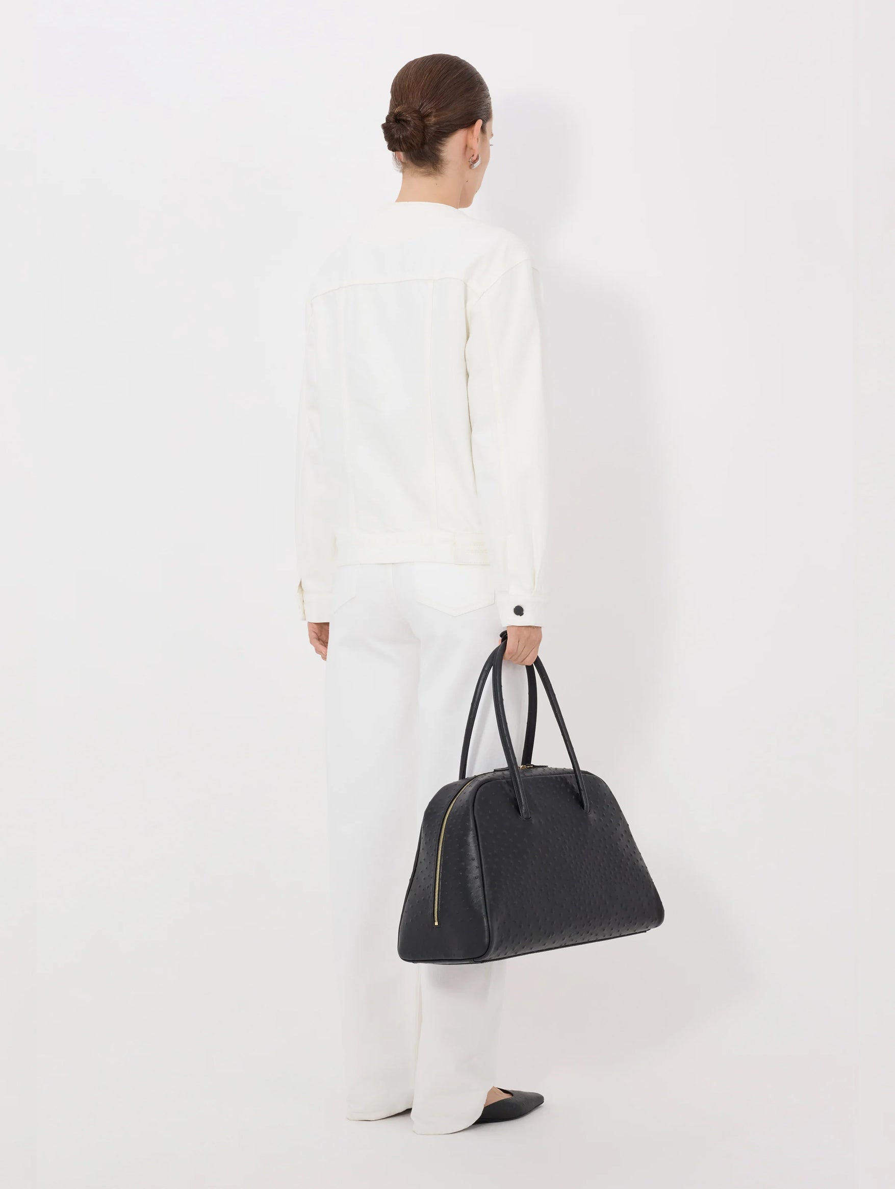 Rima Collarless Denim Jacket in Ivory