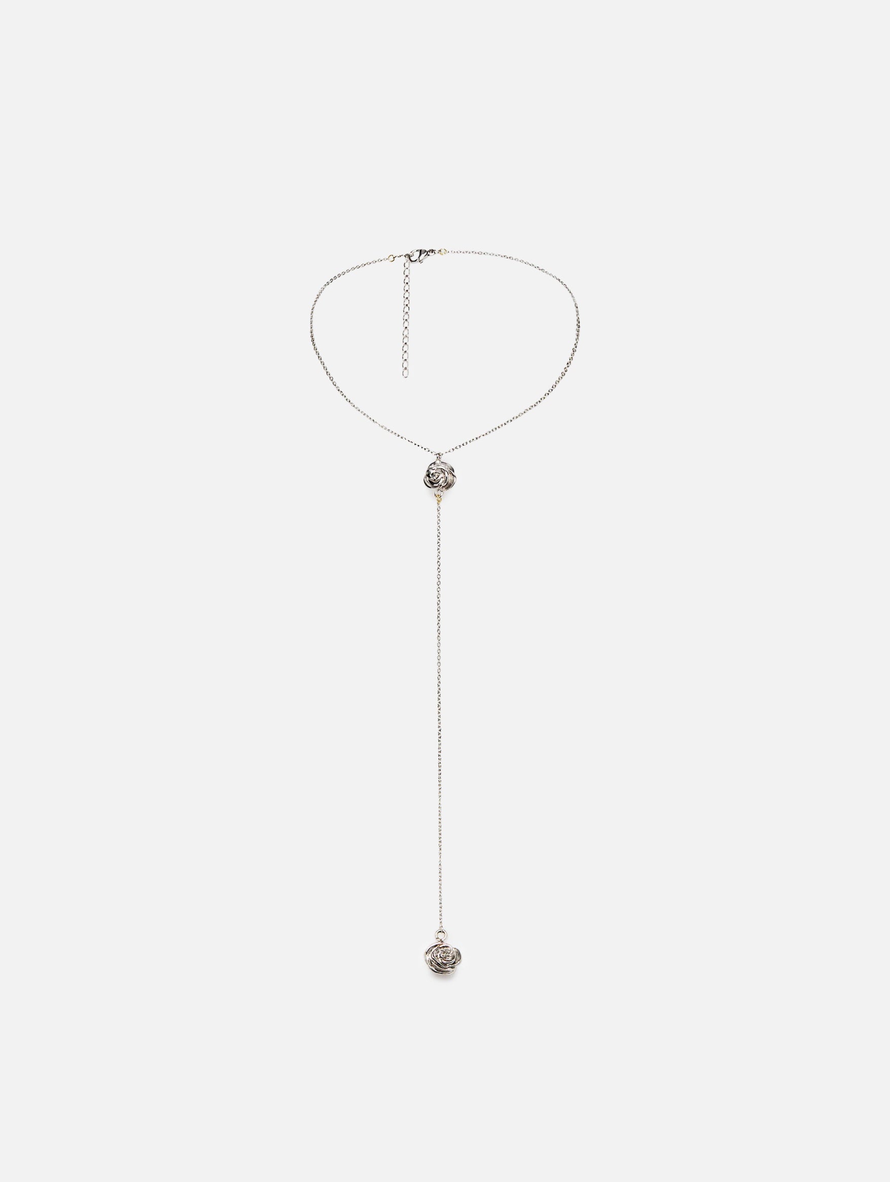 Rose Drop Chain Necklace In Silver