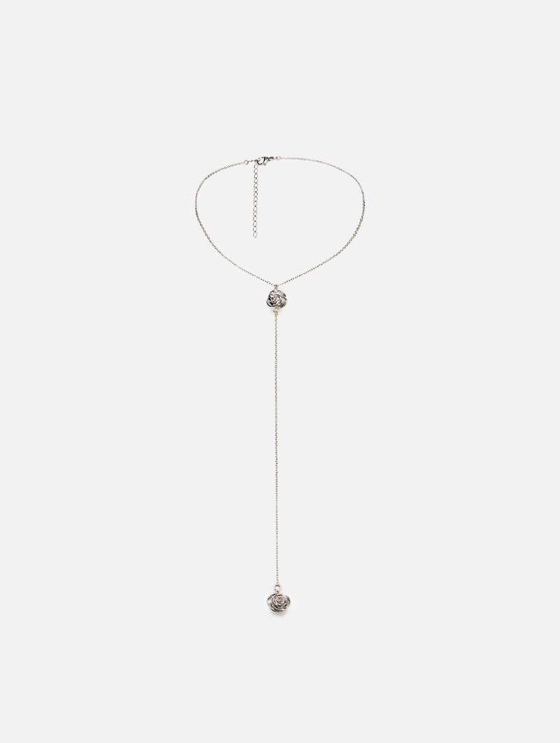 Rose Drop Chain Necklace In Silver