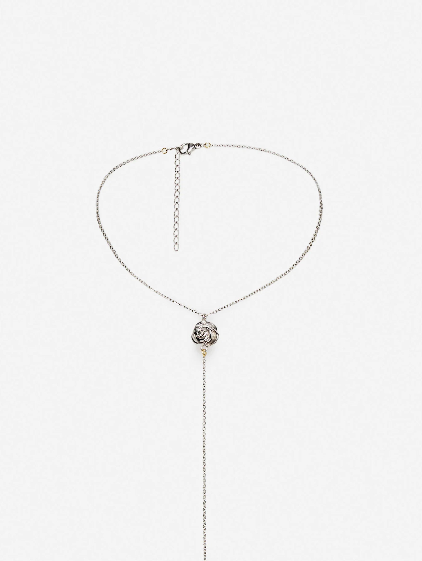 Rose Drop Chain Necklace In Silver