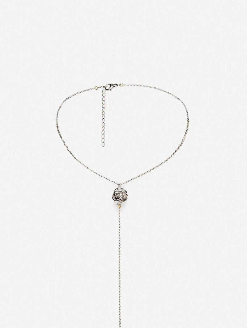 Rose Drop Chain Necklace In Silver
