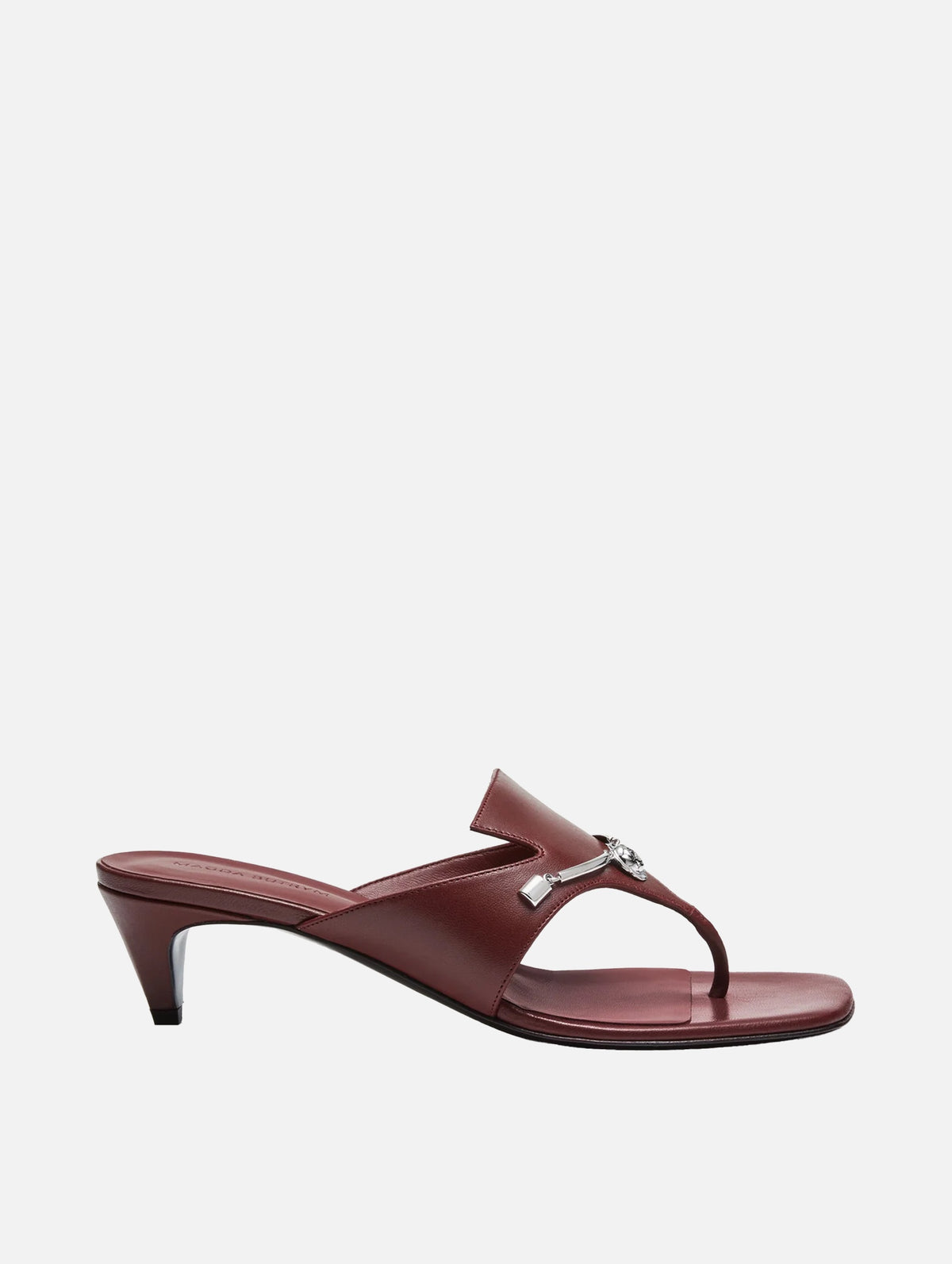 Rose Brooch Thong Sandals in Burgundy Leather