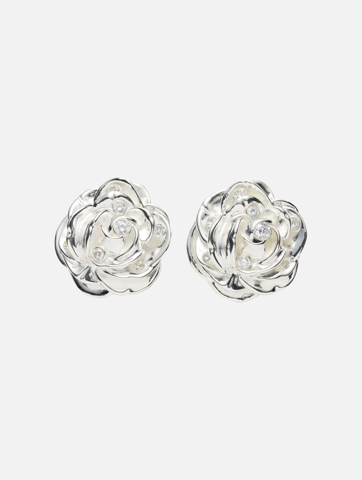 Rose Earrings with Crystals in Silver