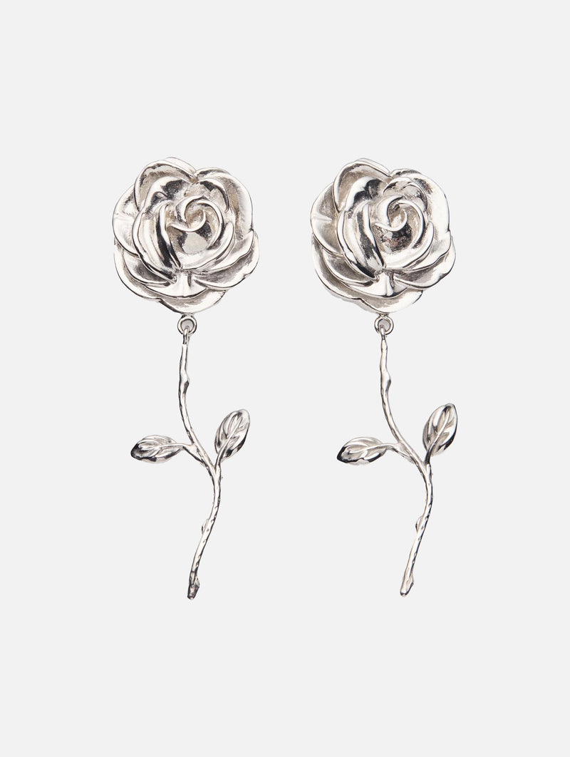 Rose Stem Earrings in Silver