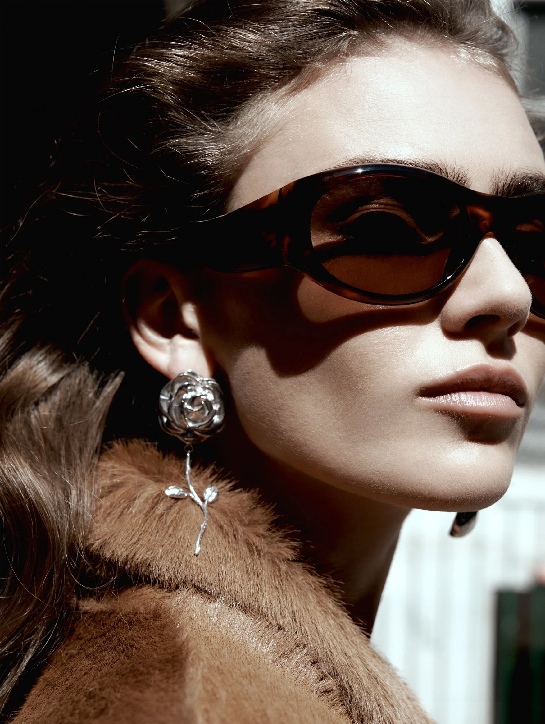 Rose Stem Earrings in Silver