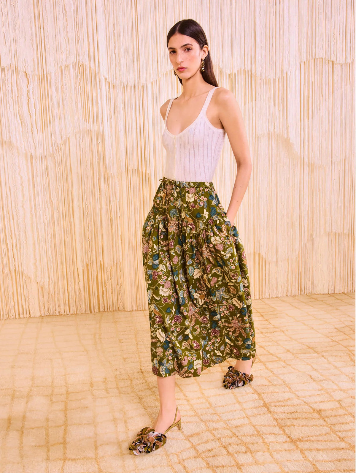 Rosen Tie Waist Skirt in Lichen