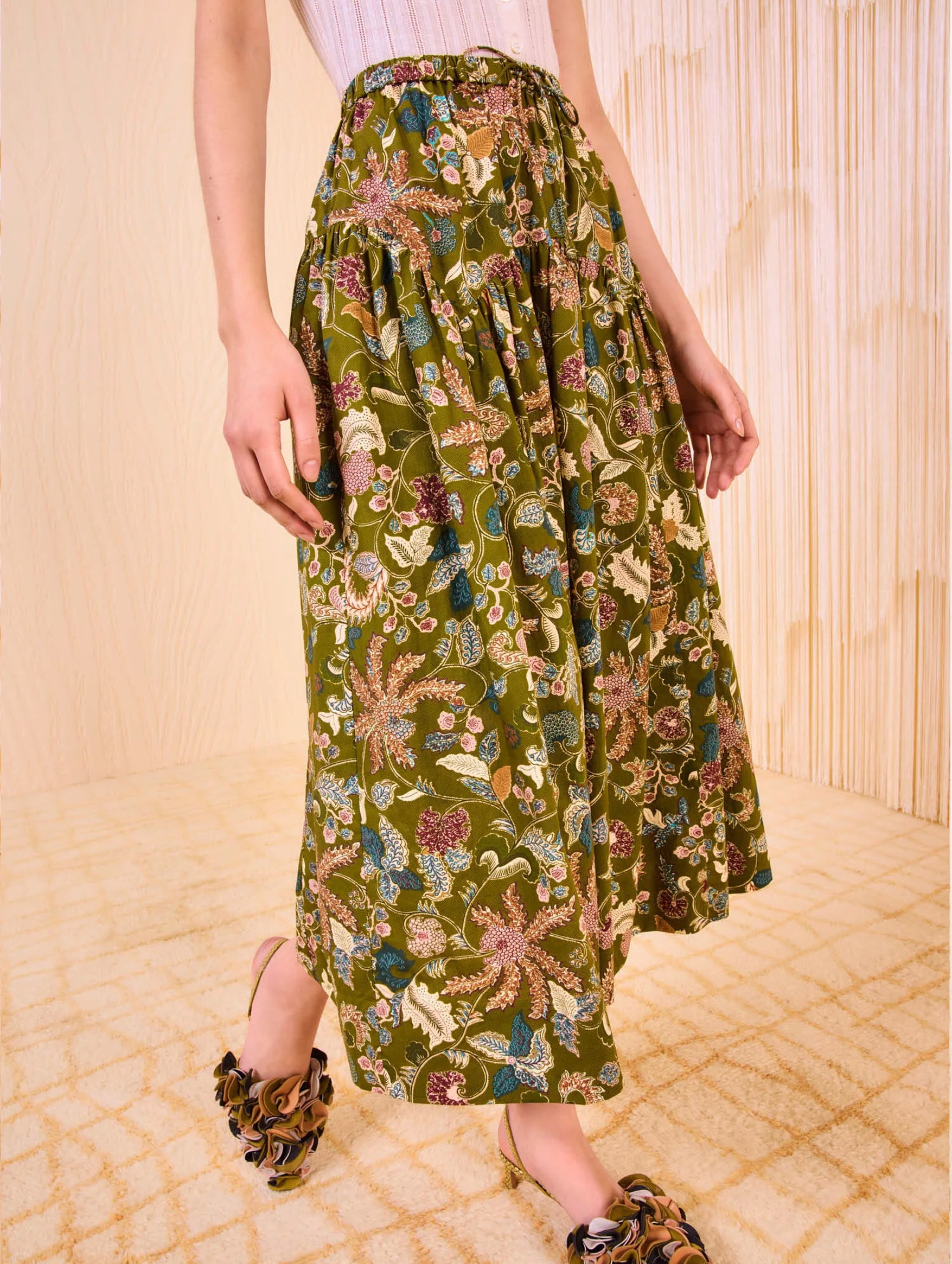 Rosen Tie Waist Skirt in Lichen