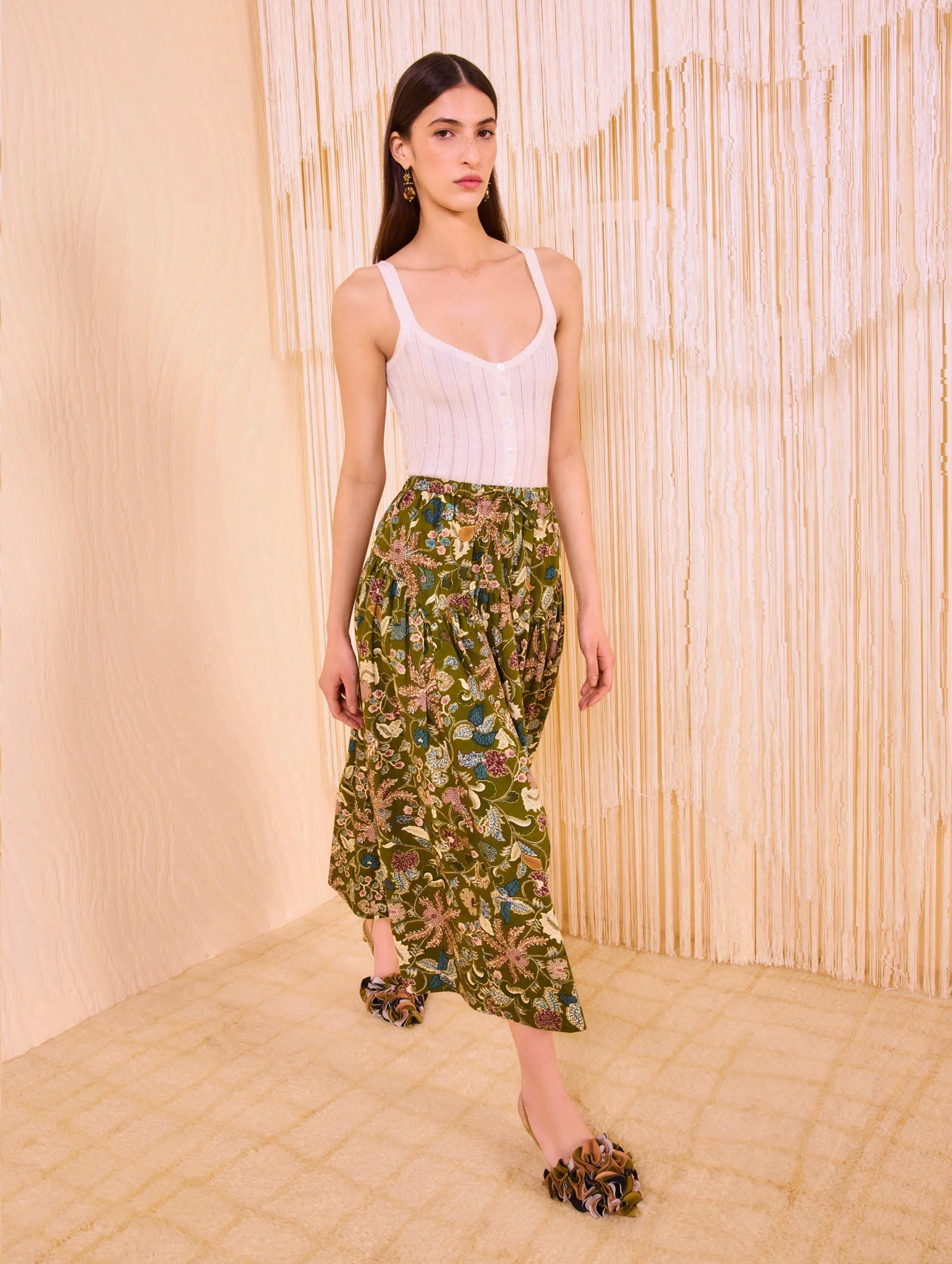 Rosen Tie Waist Skirt in Lichen