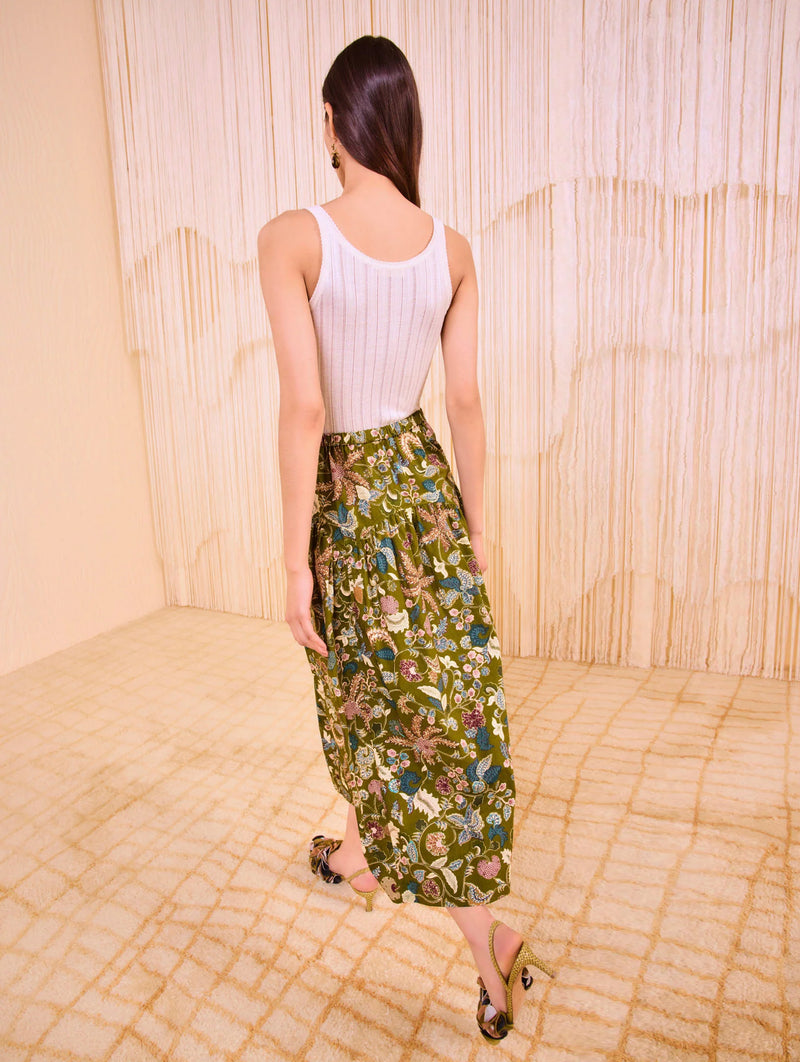 Rosen Tie Waist Skirt in Lichen