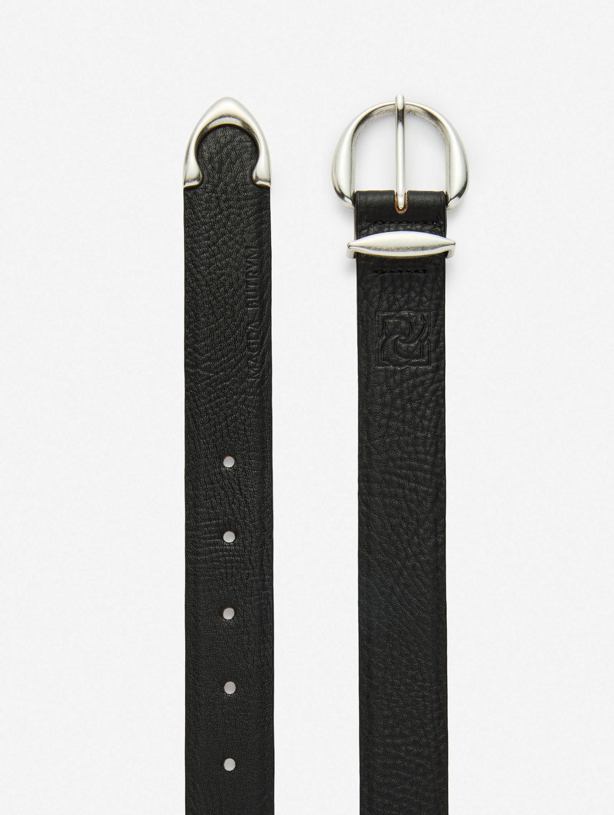 Rounded Buckle Leather Belt In Black And Silver