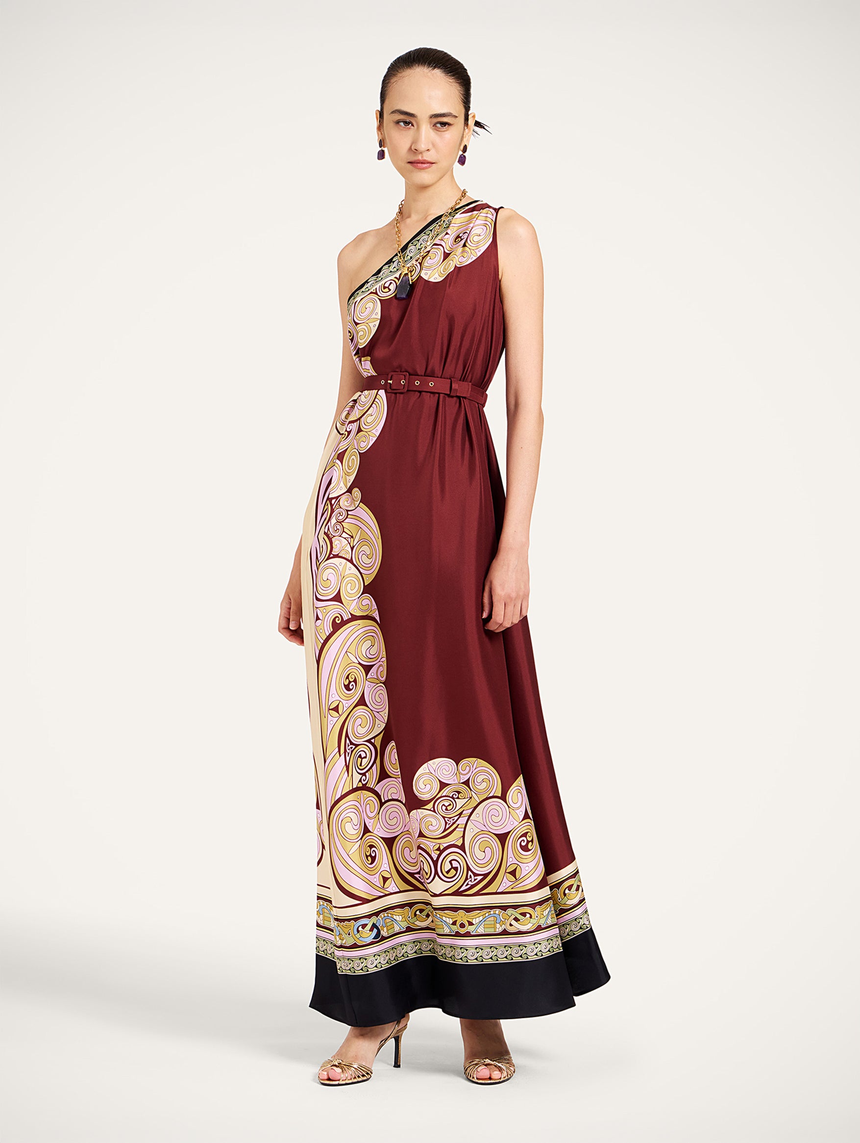 Roy Dress in Kells Swirl Placée Burgundy