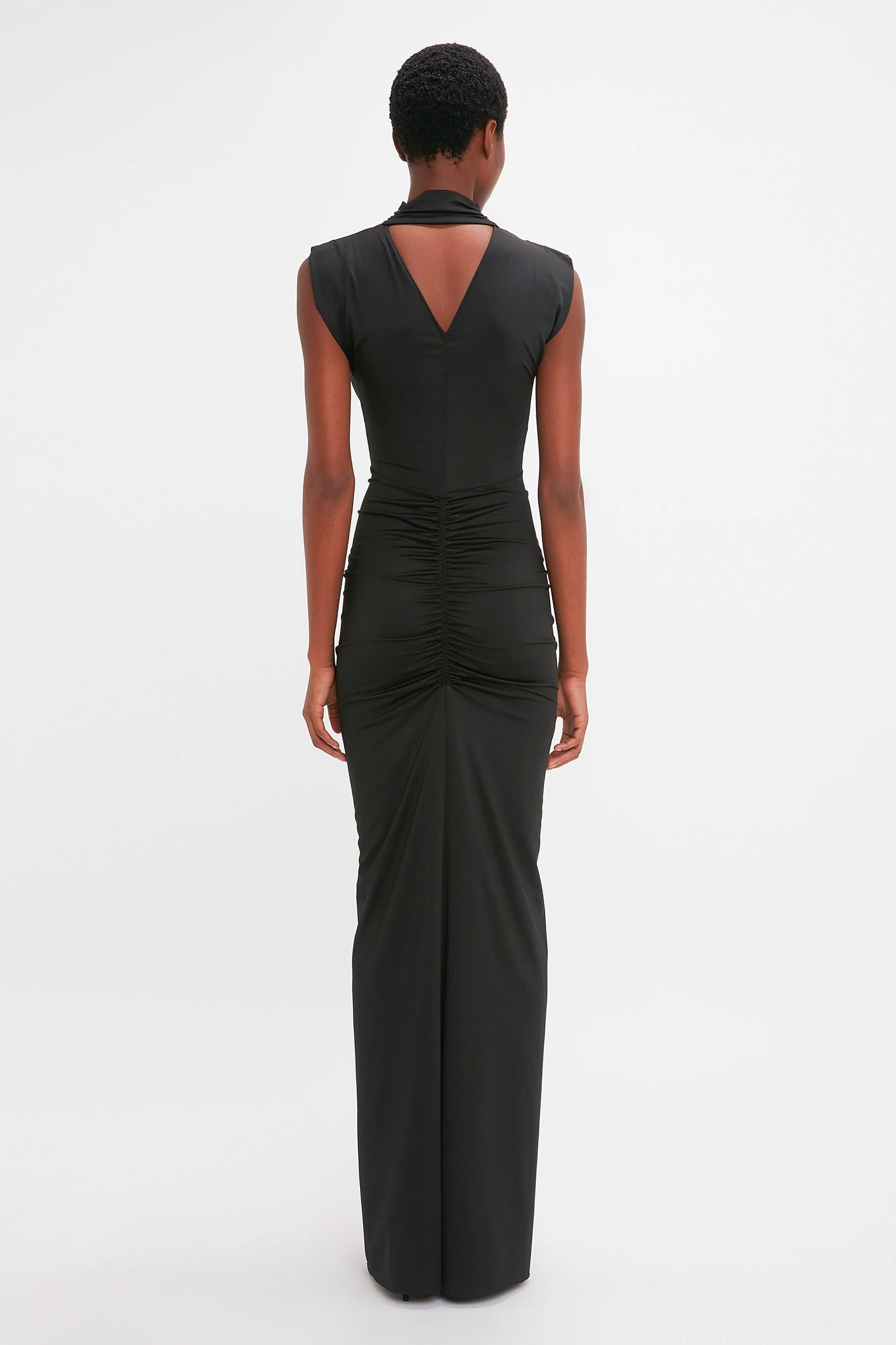 Ruched Jersey Gown in Black