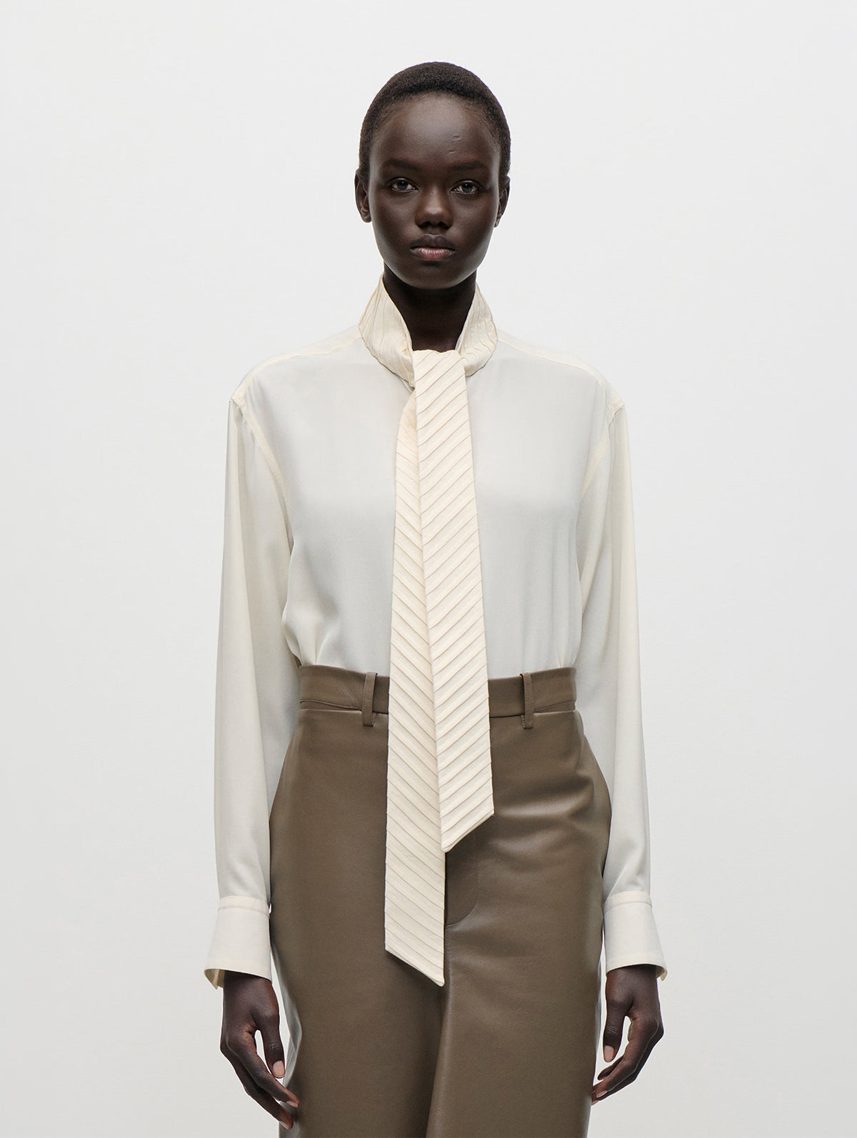 Scarf Detail Silk Blouse in Ivory