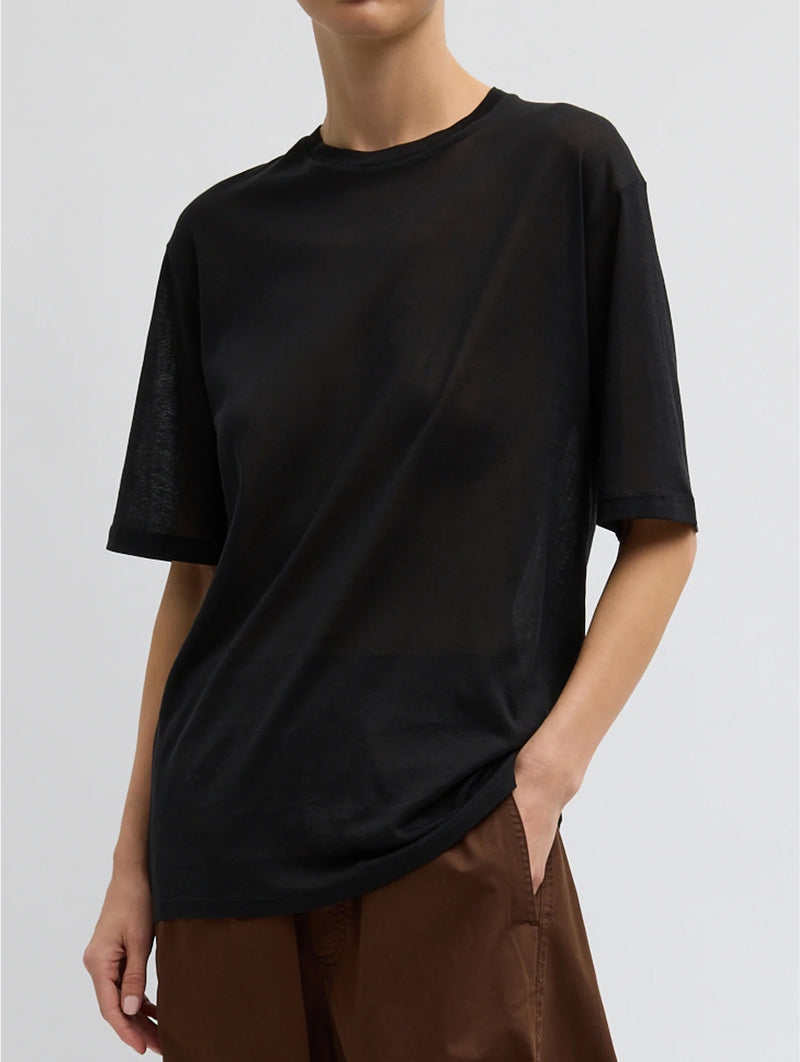 Sheer Crepe Knit Unisex T in Black