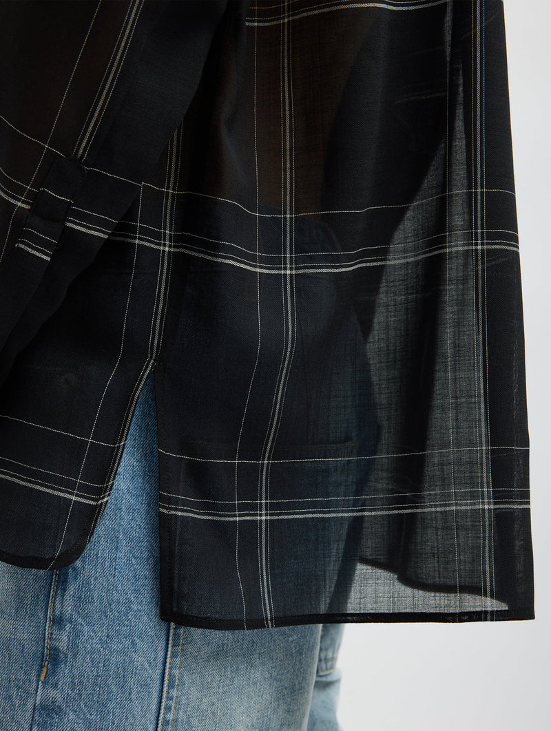 Sheer Wool Gauze Check Oversized Shirt in Black Check Multi