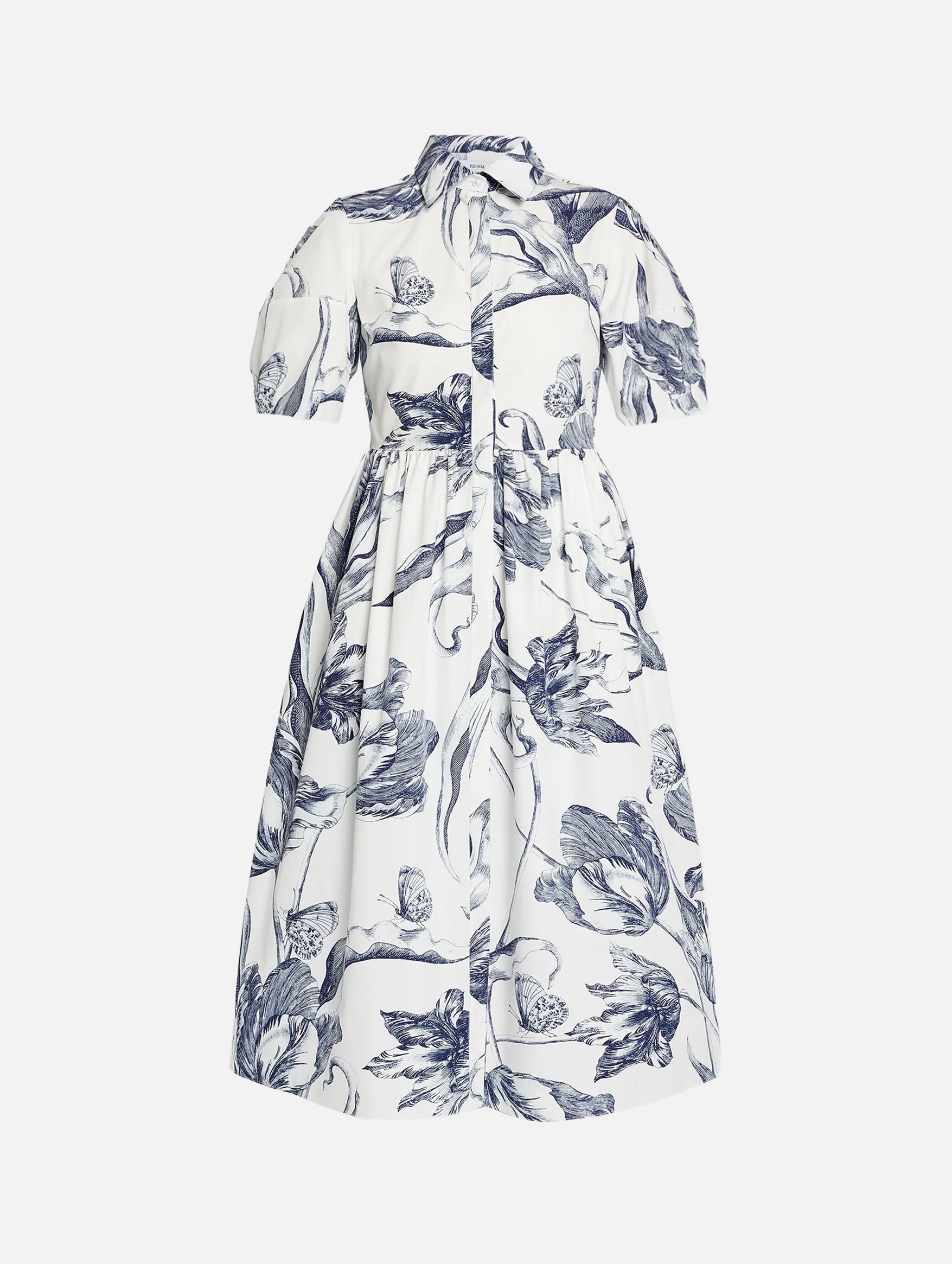 Short Sleeve Midi Shirt Dress in Botanical Engraving Ivory