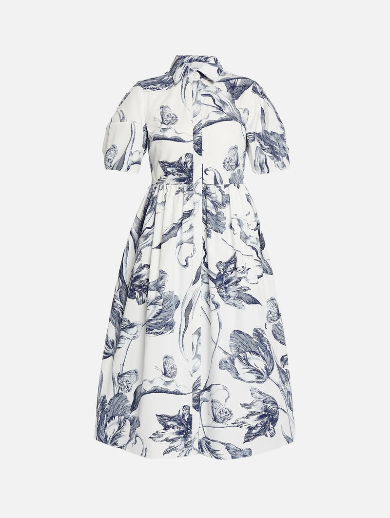 Short Sleeve Midi Shirt Dress in Botanical Engraving Ivory