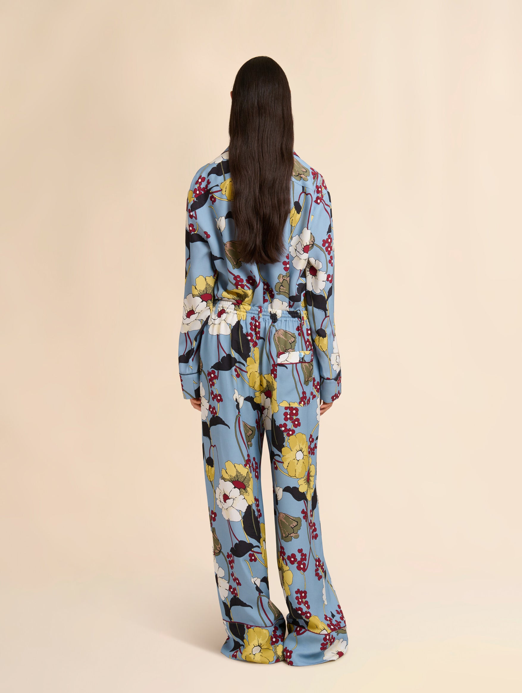 Blue Envers Satin Pants in Melodia Print
