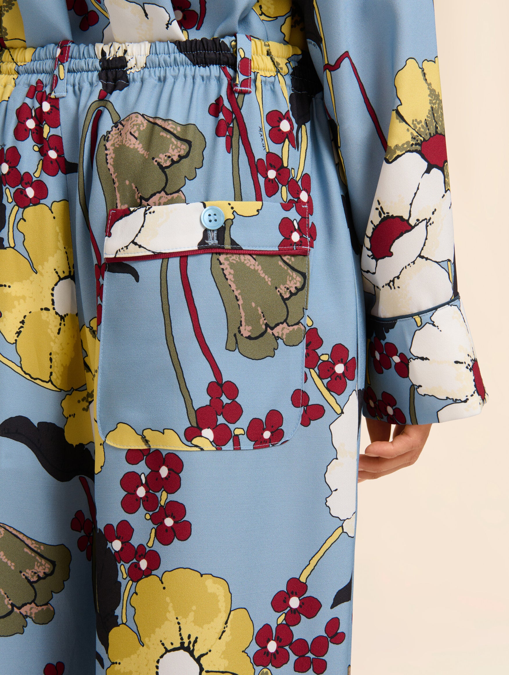 Blue Envers Satin Pants in Melodia Print