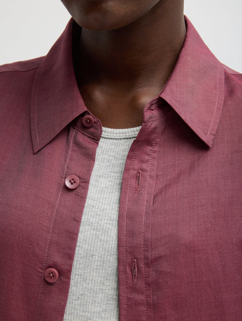 Silk Voile Charlie Mens Slim Shirt in Mulberry