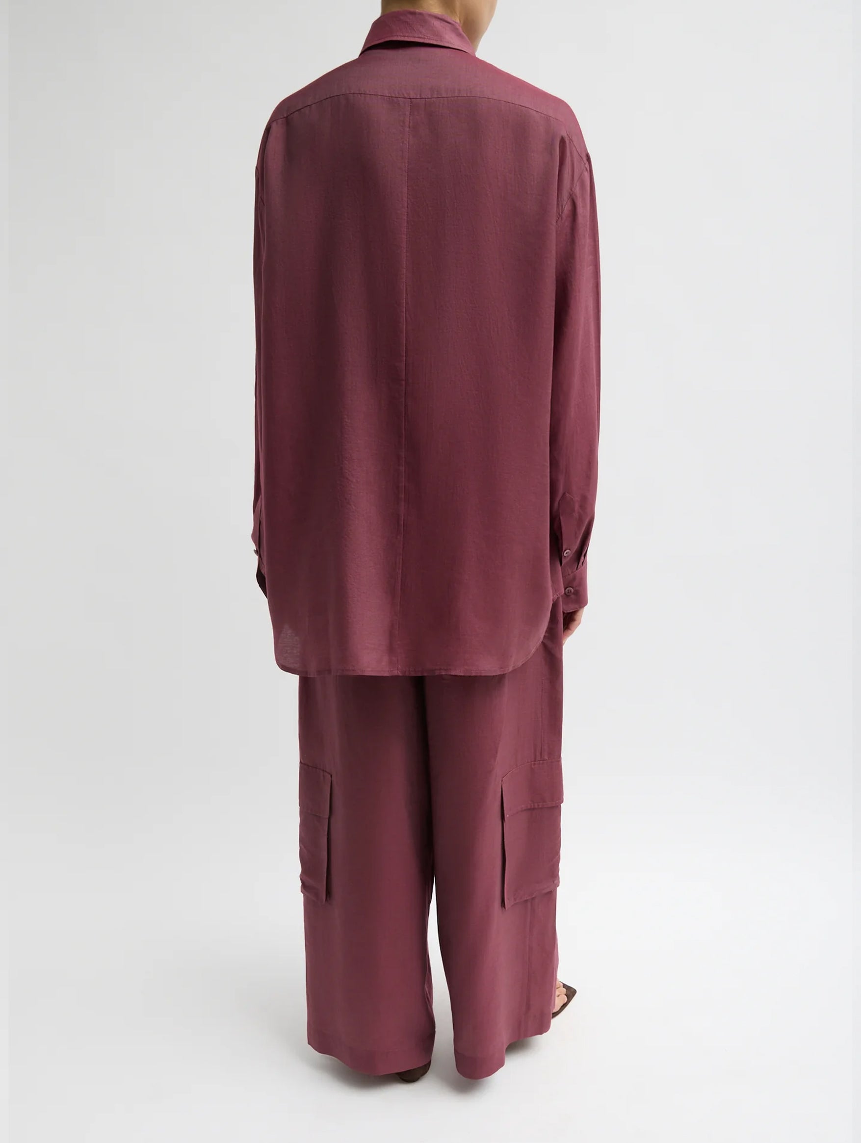 Silk Voile Easy Tuxedo Shirt in Mulberry