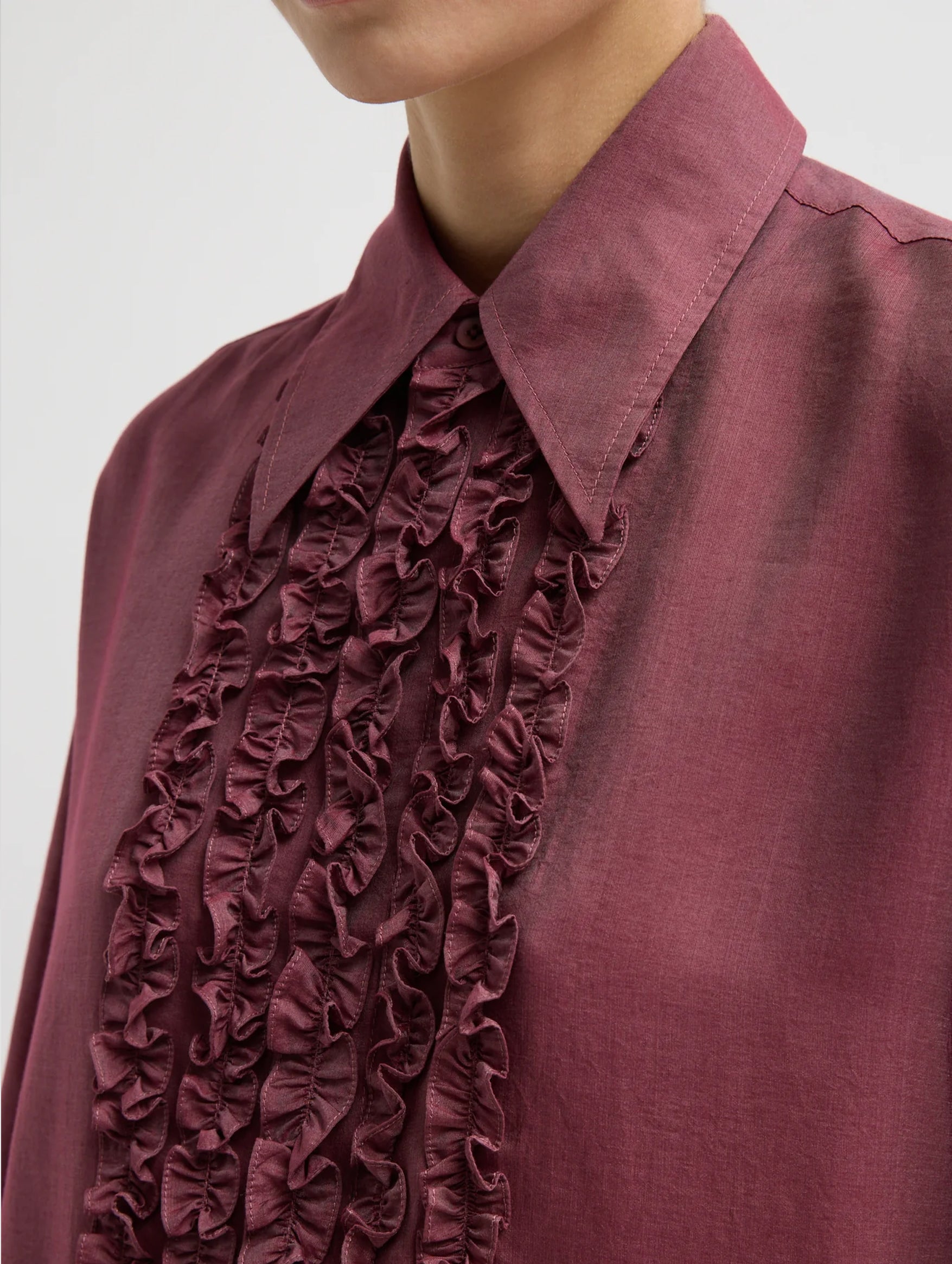 Silk Voile Easy Tuxedo Shirt in Mulberry