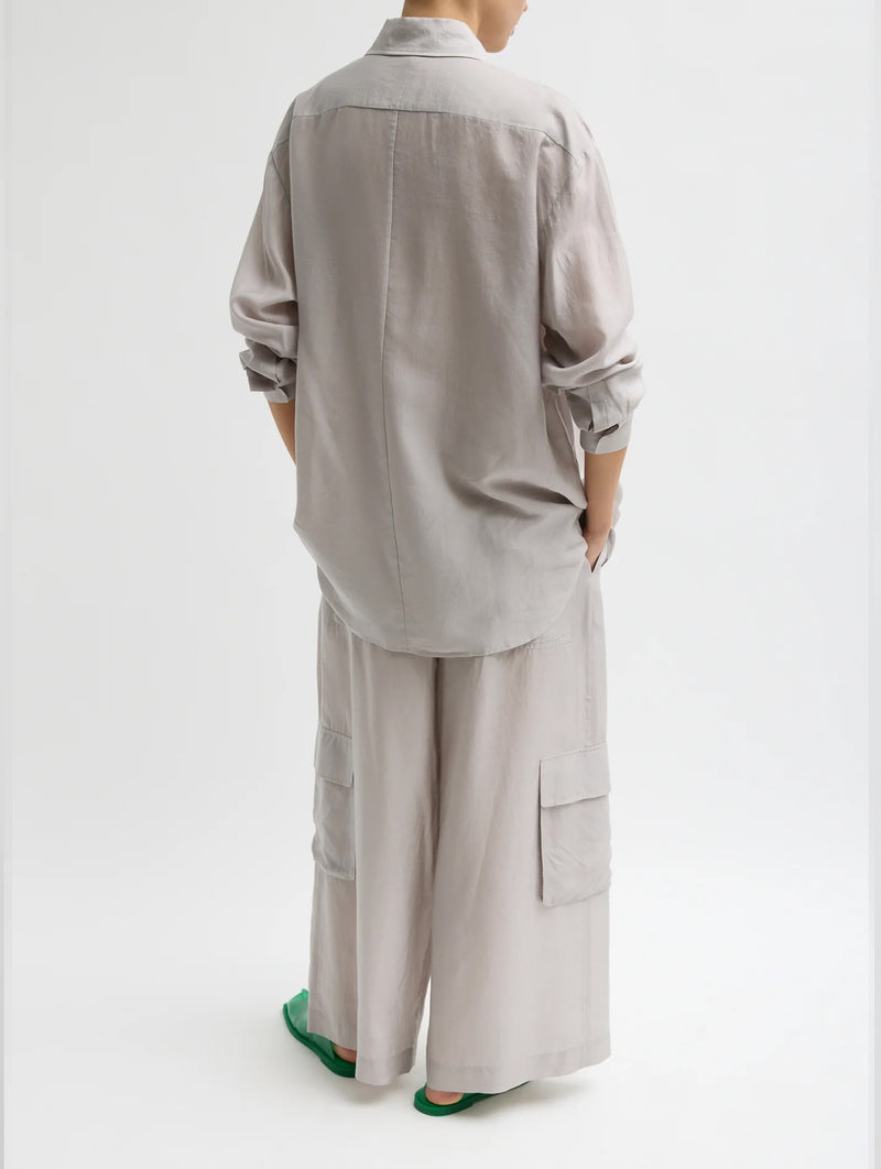 Silk Voile Easy Tuxedo Shirt in Stone