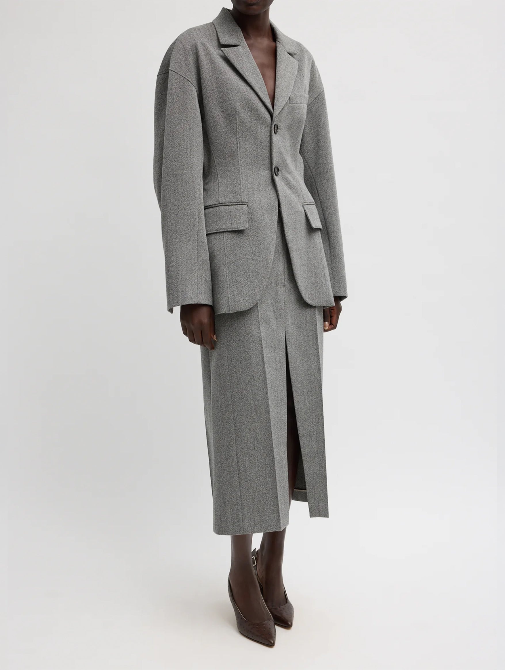 Structured Wool Sculpted Blazer in Grey Multi