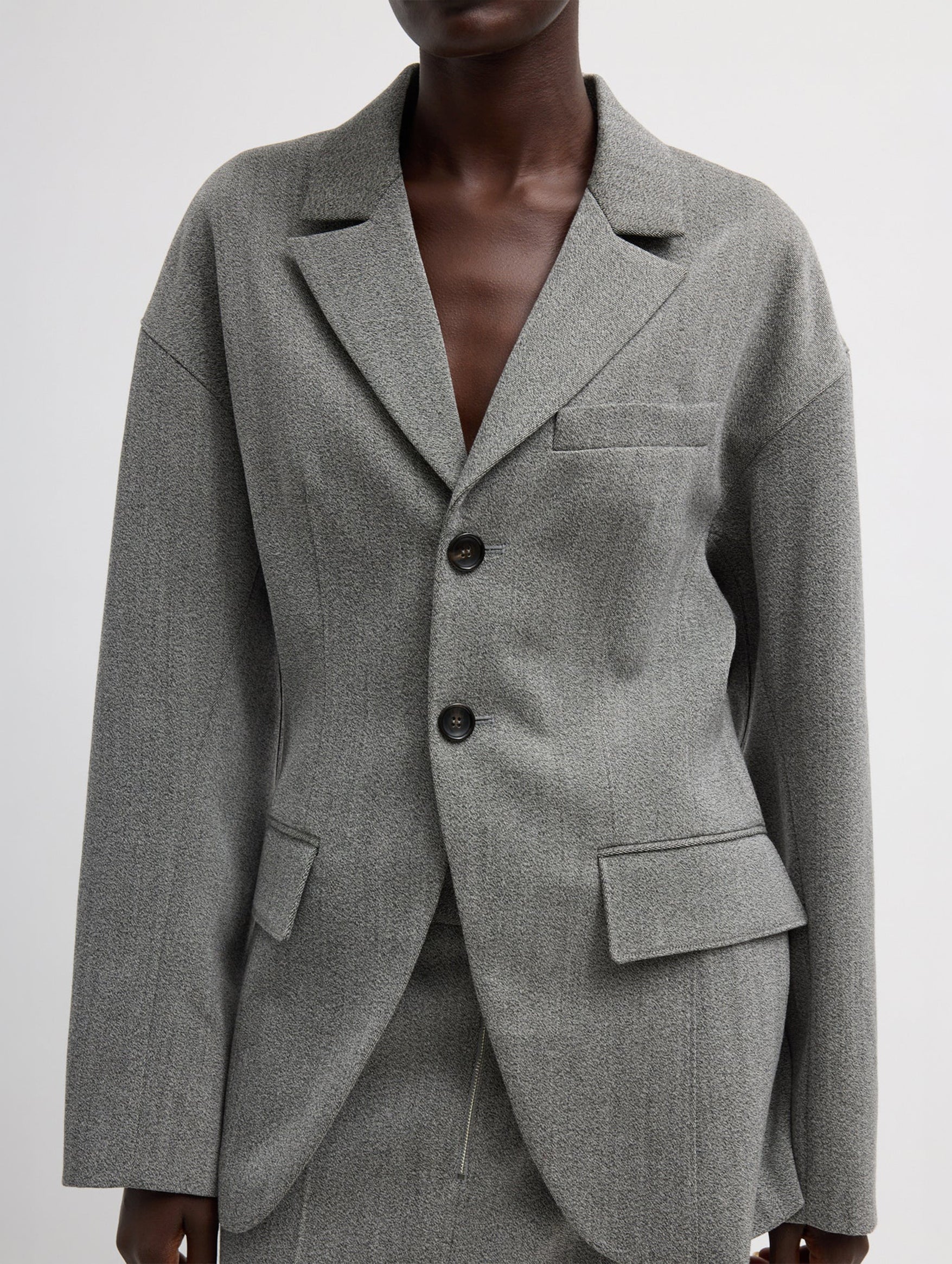 Structured Wool Sculpted Blazer in Grey Multi