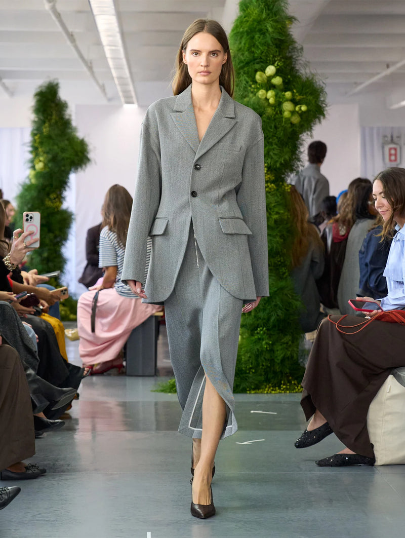 Structured Wool Sculpted Blazer in Grey Multi
