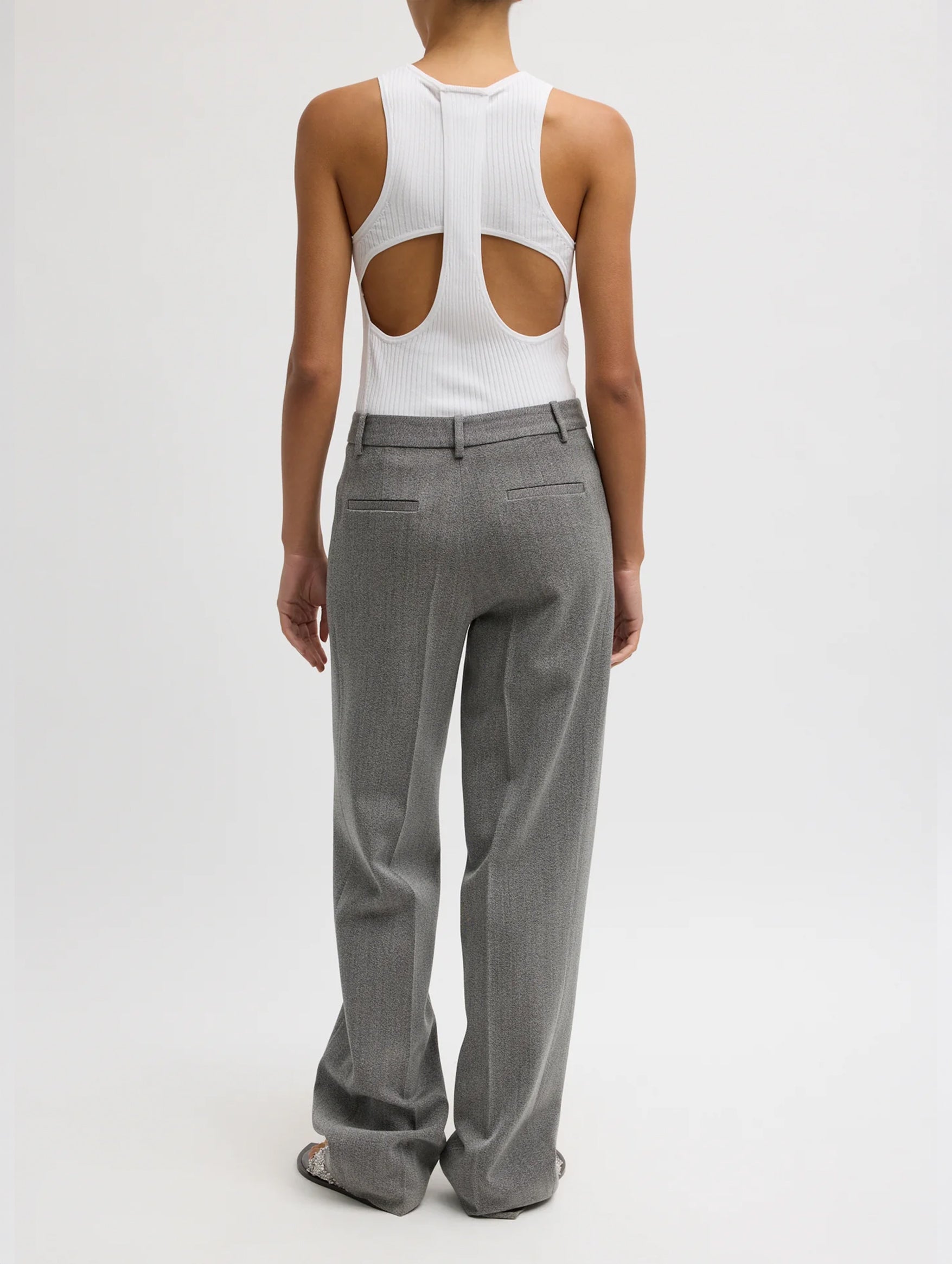 Structured Wool Zip Front Trouser in Grey Multi