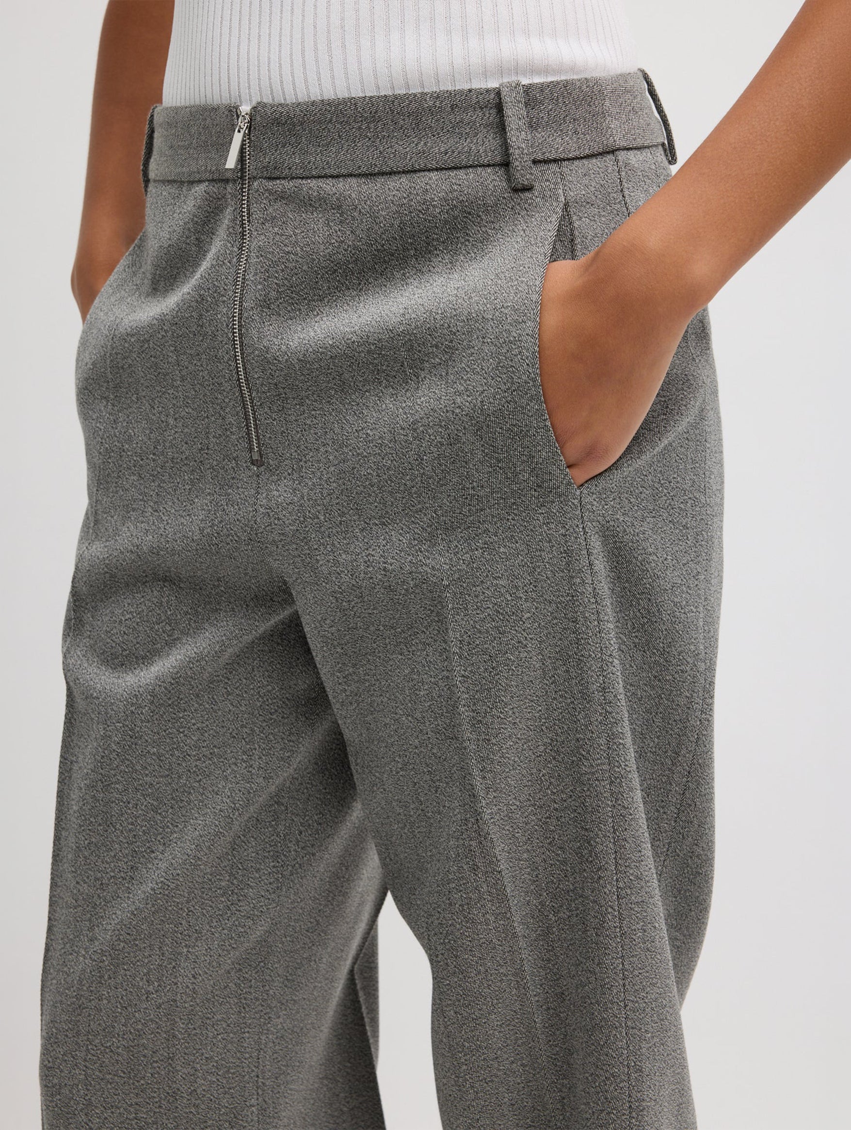 Structured Wool Zip Front Trouser in Grey Multi