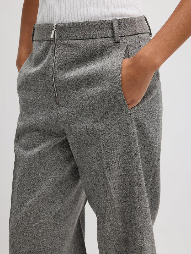 Structured Wool Zip Front Trouser in Grey Multi