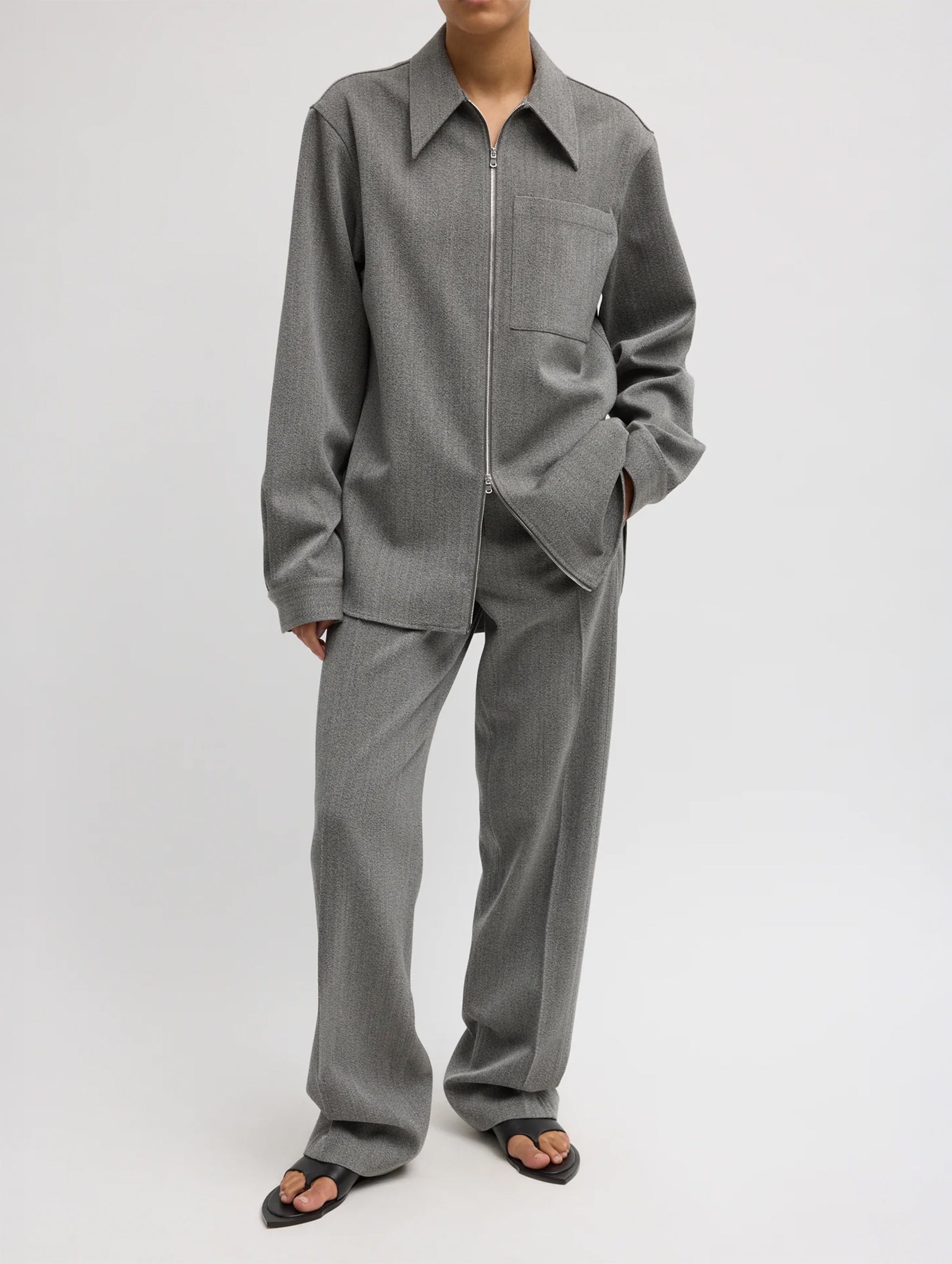 Structured Wool Zipper Jacket in Grey Multi