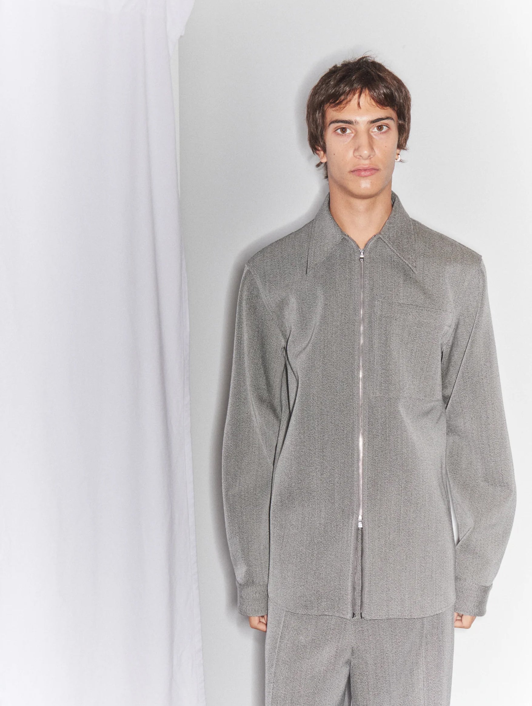 Structured Wool Zipper Jacket in Grey Multi