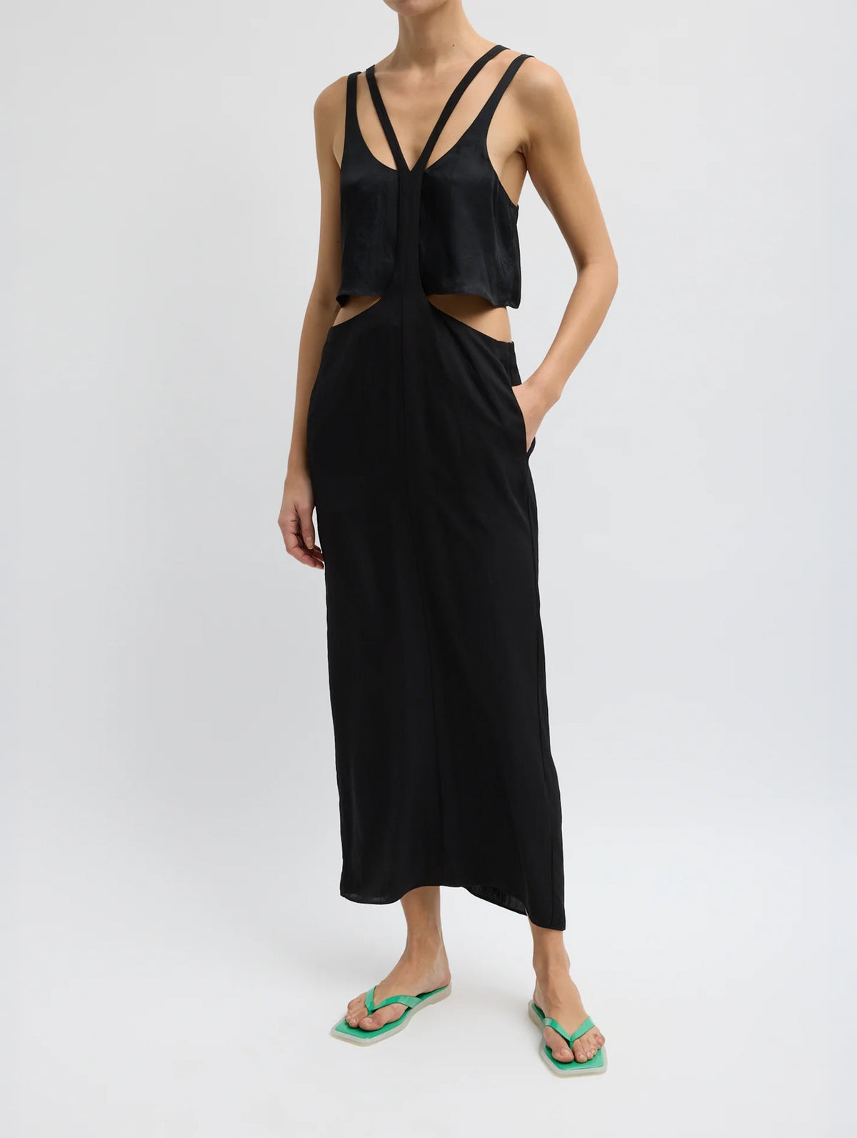 Summer Acetate Crinkle Overall Skirt in Black