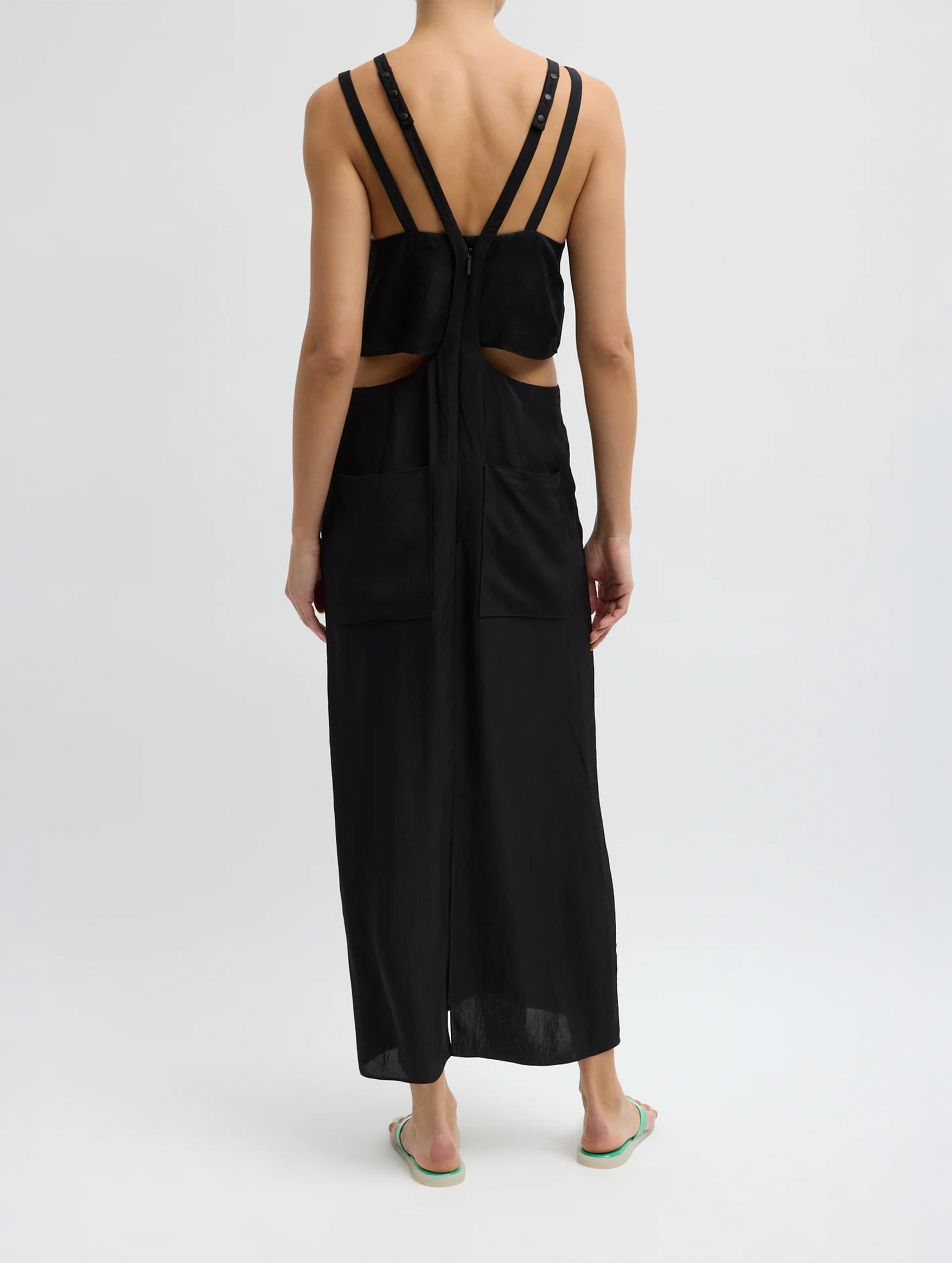 Summer Acetate Crinkle Overall Skirt in Black