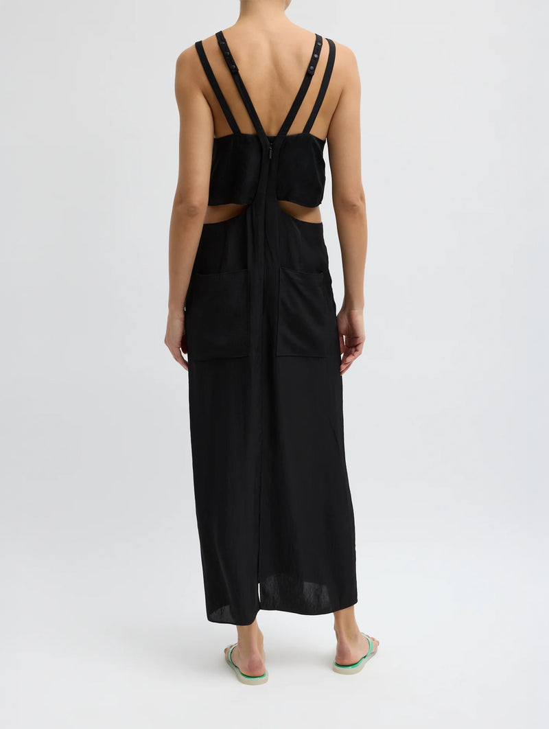 Summer Acetate Crinkle Overall Skirt in Black