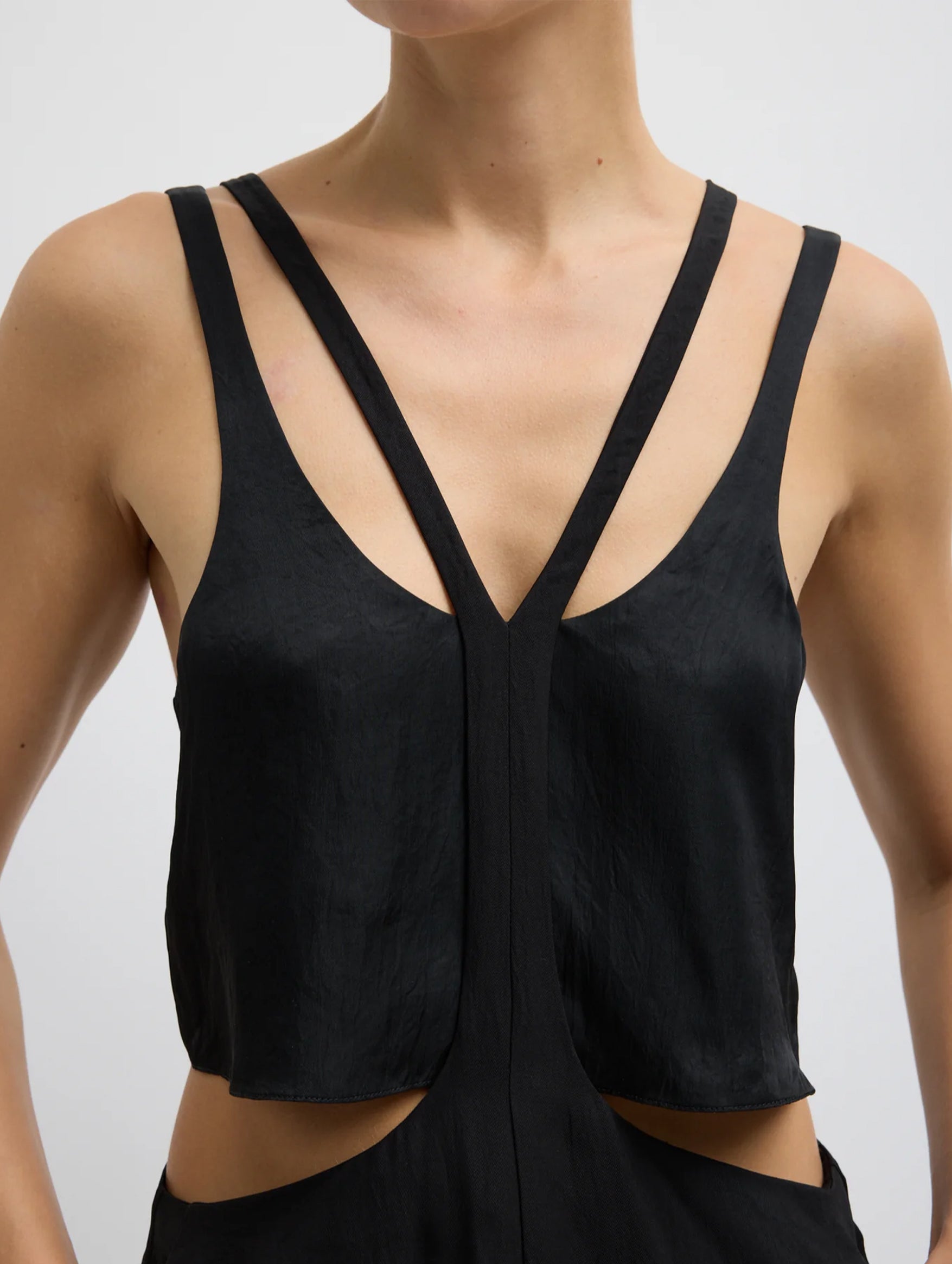 Summer Acetate Crinkle Overall Skirt in Black