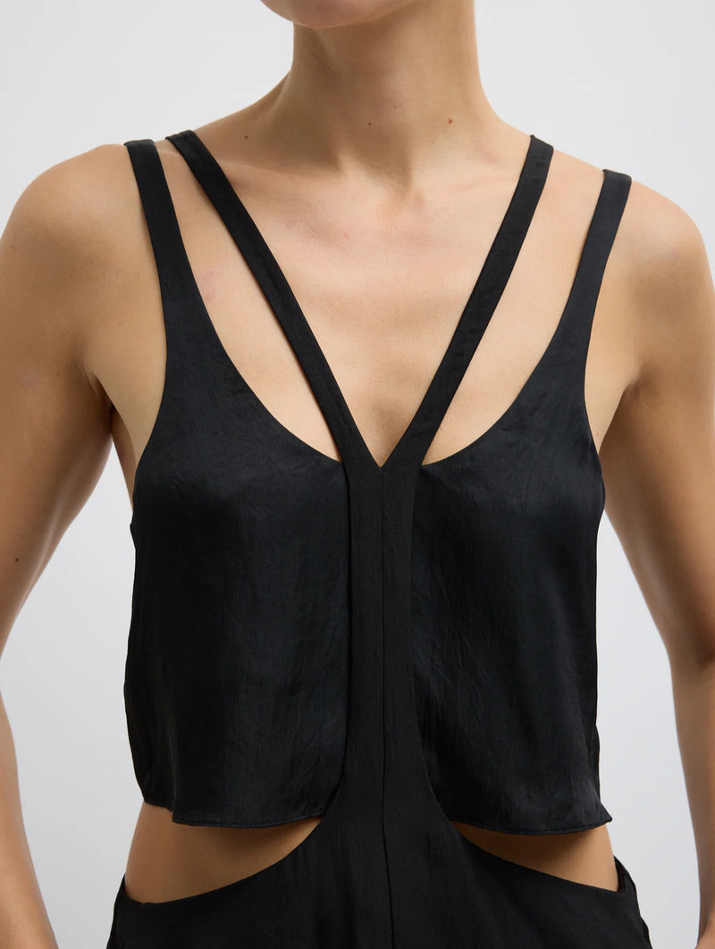 Summer Acetate Crinkle Overall Skirt in Black
