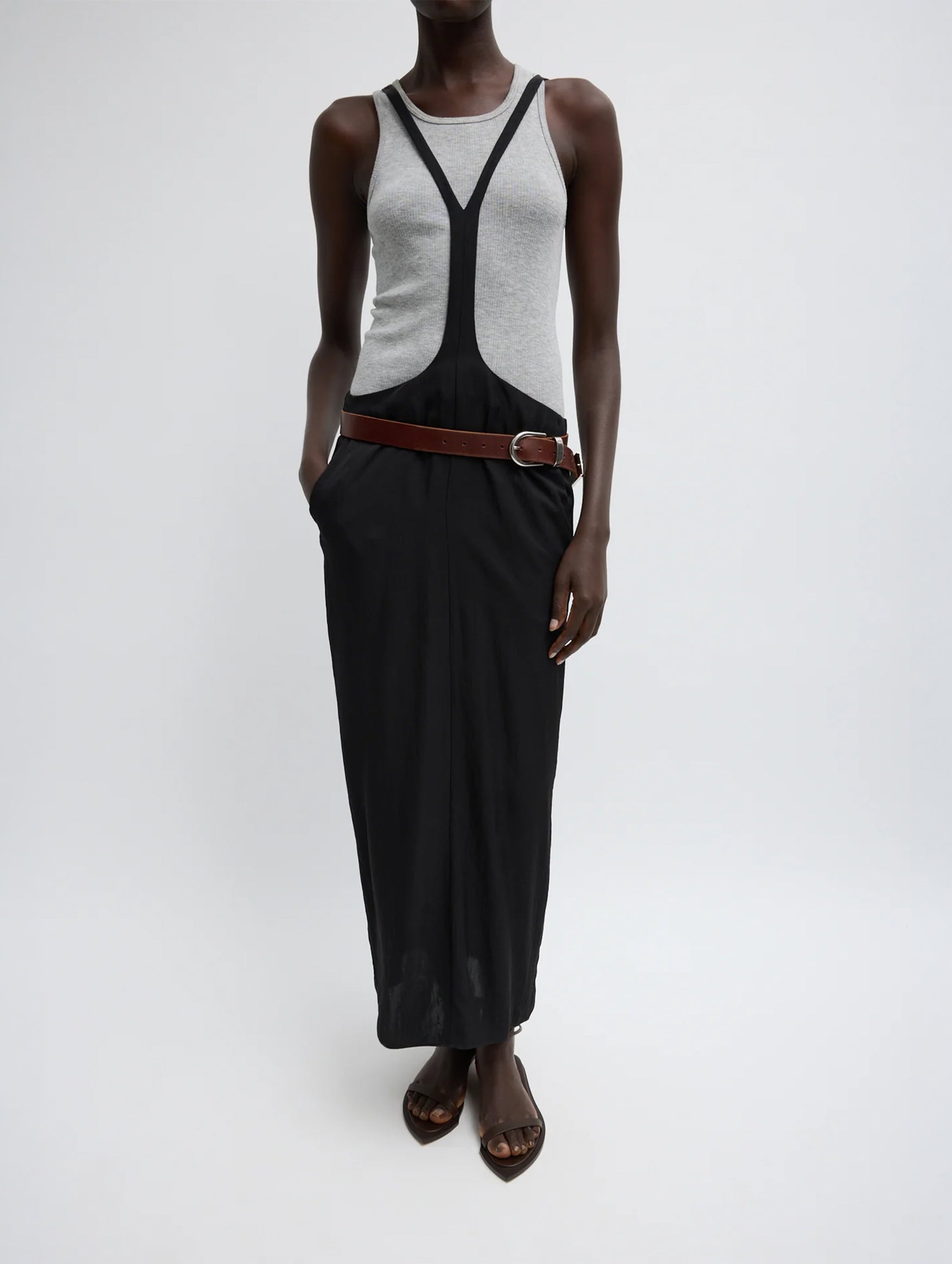Summer Acetate Crinkle Overall Skirt in Black